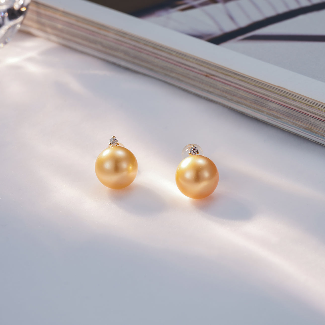 18K Gold Diamond South Sea Golden Pearl Earrings - Luxury Dangle Earrings for Women - Perfect for Weddings, Parties & Special Occasions