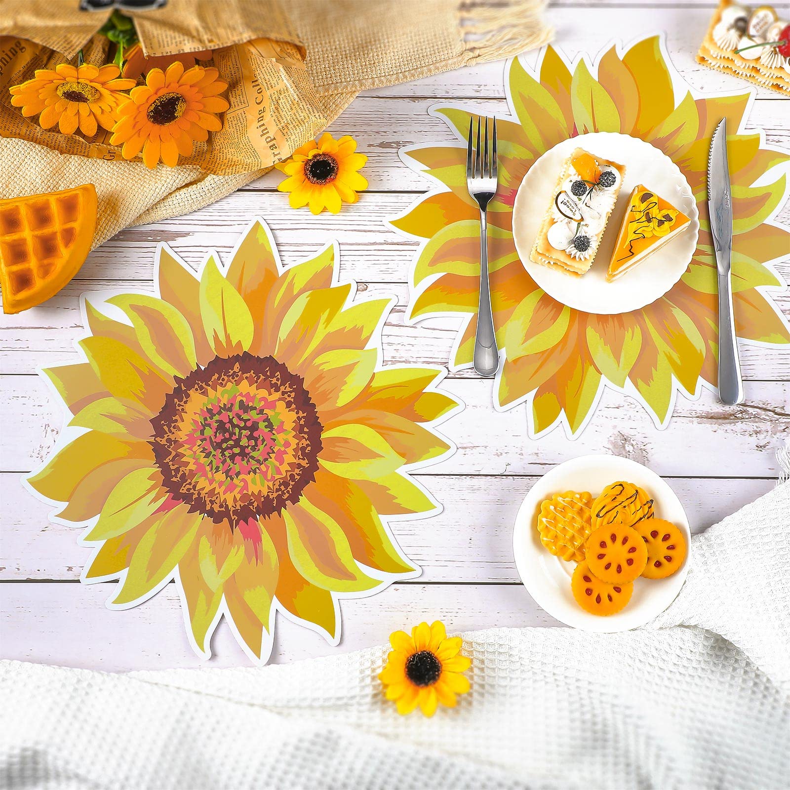 8-Piece Plastic Sunflower Placemats Set - 13.5 Inch Reusable Floral Table Mats for Dining & Kitchen Decor | Summer Dinner Party, Picnic, Outdoor Decorations