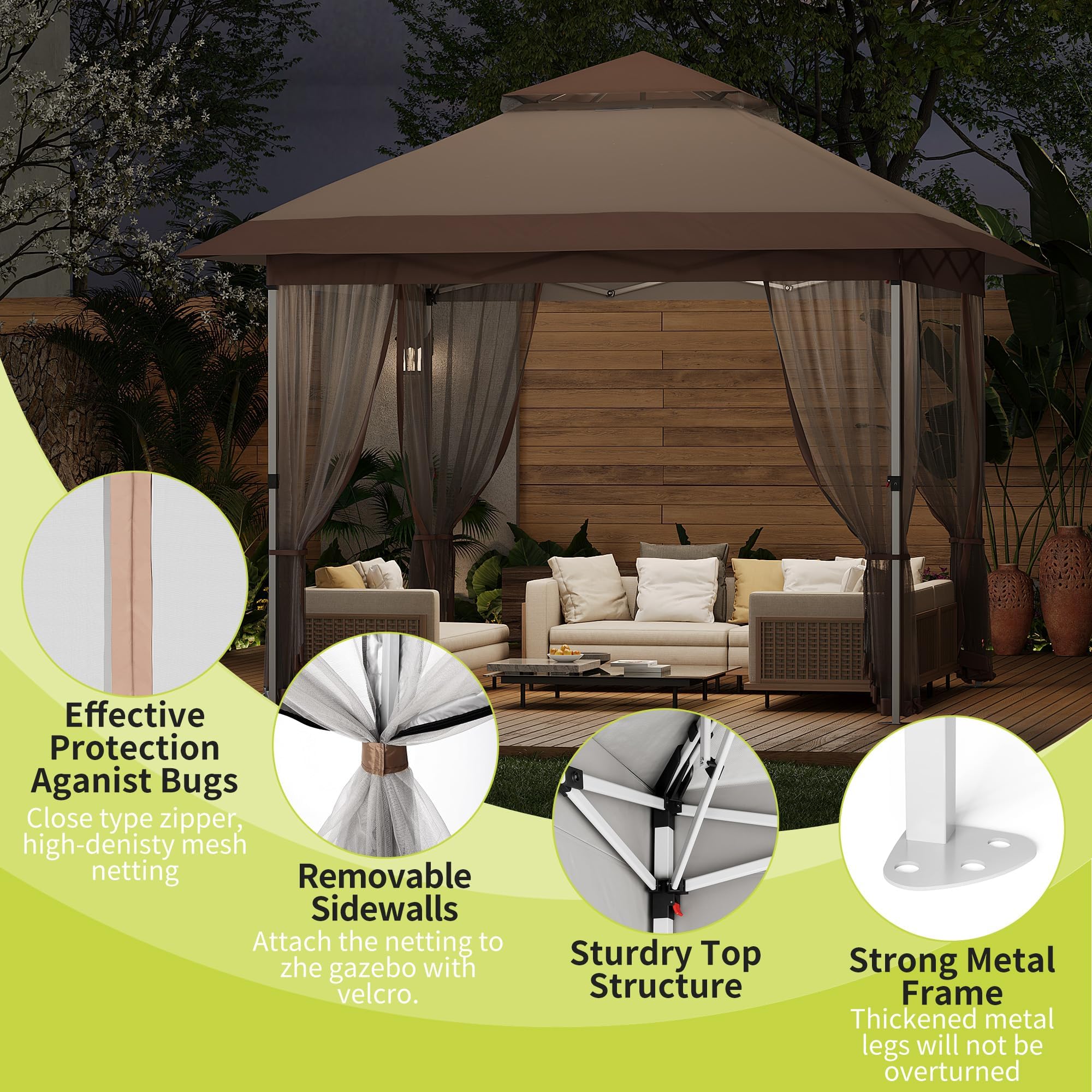 **GARVEE 12x12 FT Pop Up Canopy Tent with Mosquito Net – Adjustable Height Outdoor Gazebo, Waterproof & UV Protection – Includes Wheeled Carry Bag – Perfect for Backyard, Garden, Patio, Camping & Beach Parties**