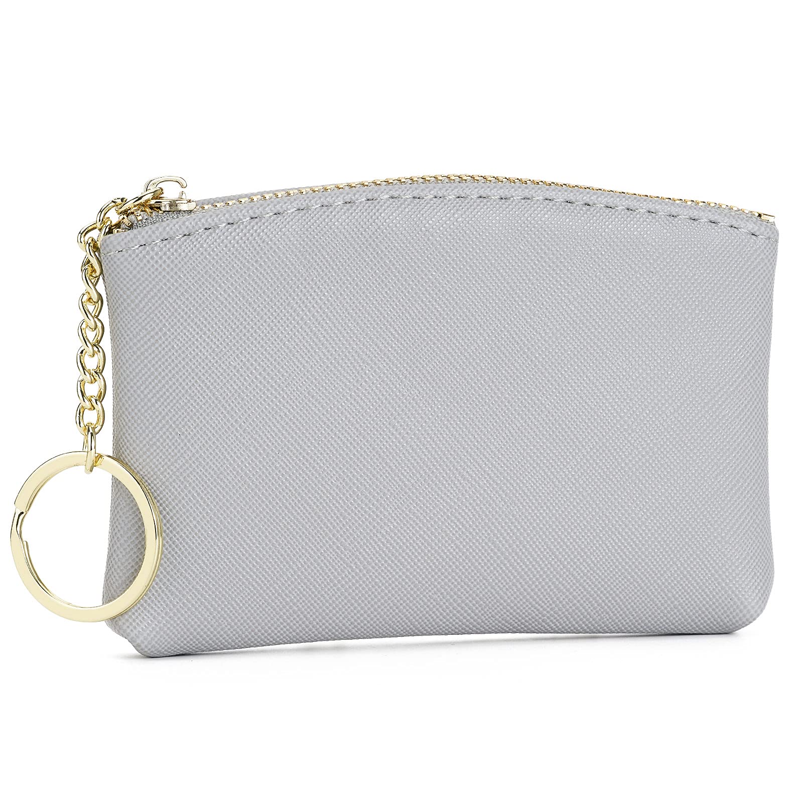 WOZEAH Genuine Faux Leather Coin Purse with Keychain & Zipper Closure - Compact Wallet for Men & Women (Light Gray) - Perfect for Travel, Shopping & Everyday Cash Storage