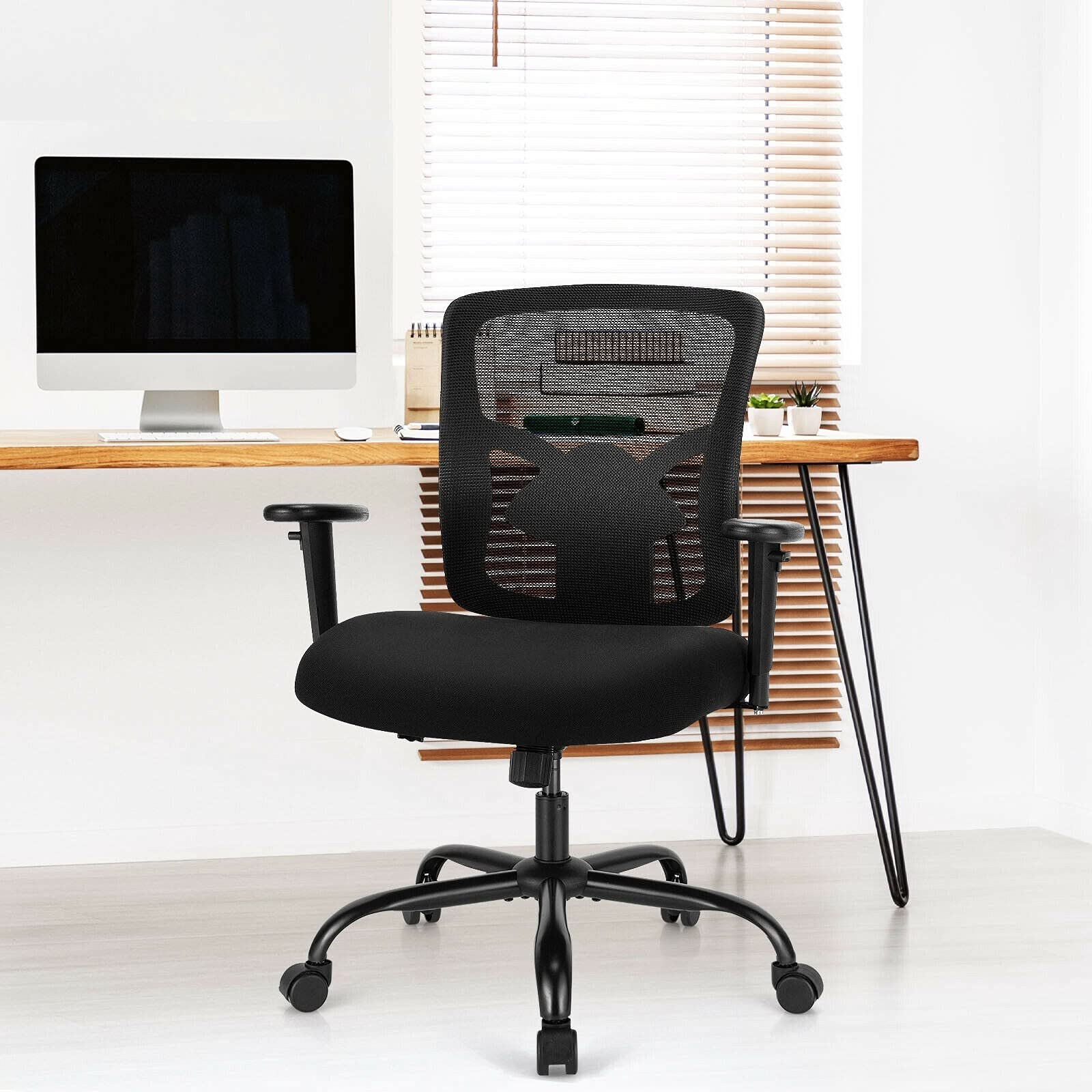 Big and Tall Office Chair for Heavy People up to 400lbs - High Back Ergonomic Computer Desk Chair with Adjustable Armrests, Lumbar Support & Swivel - Mesh Executive Task Chair for Home Office (Black) - Perfect for Long Work Hours, Gaming & Remote Work