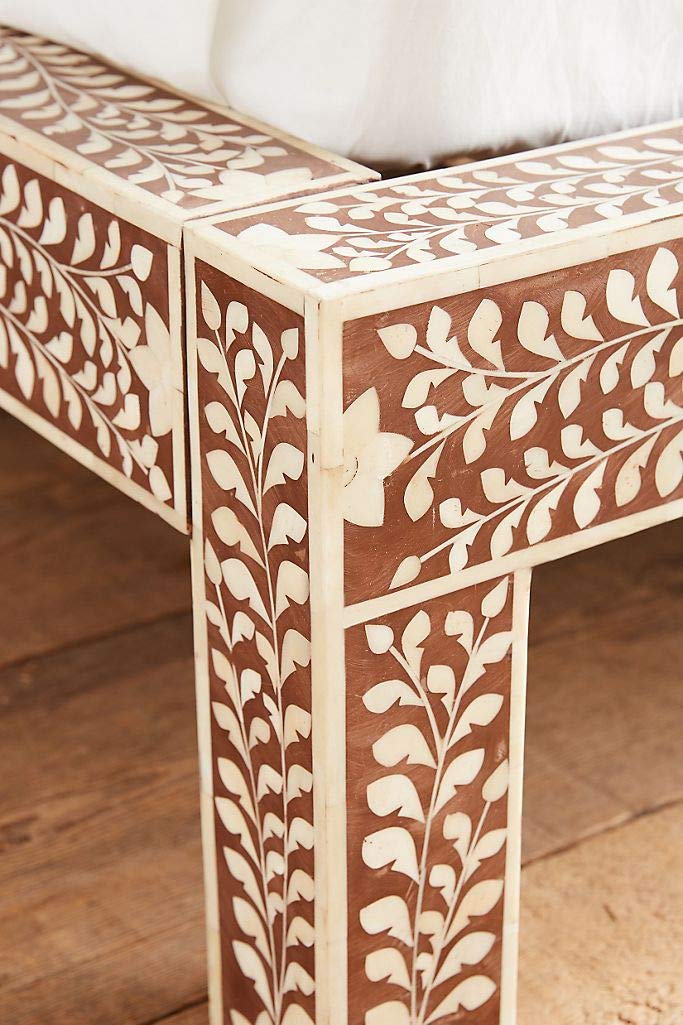 Handmade Queen Size Floral Brown Bone Inlay Bedroom Furniture - Elegant Decorative Headboard for Master Bedroom & Guest Room Decor
