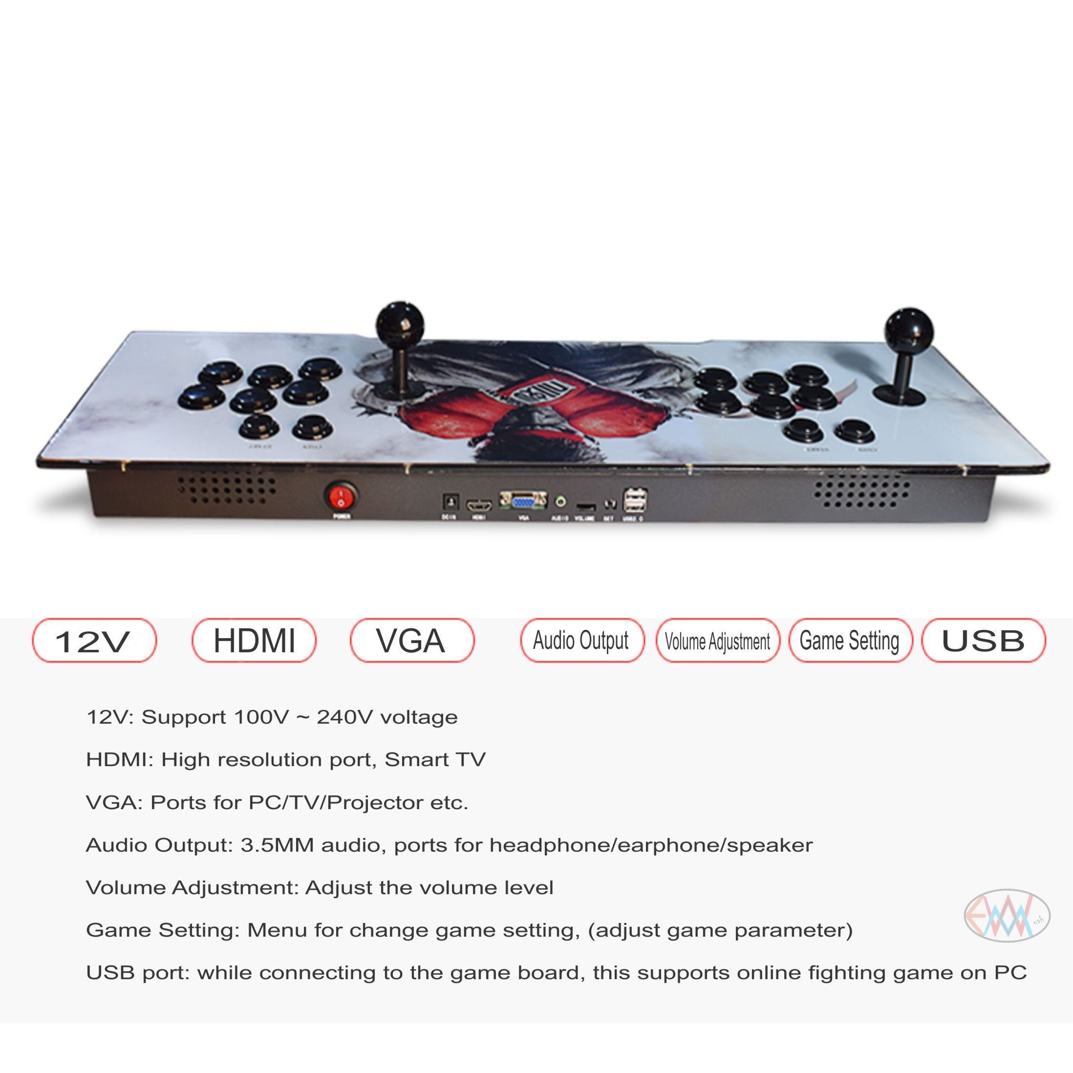 Pandora Box 5S 999-in-1 Arcade Game Console - White Metal & Acrylic Edition | Retro Gaming System for Home & Arcade Entertainment