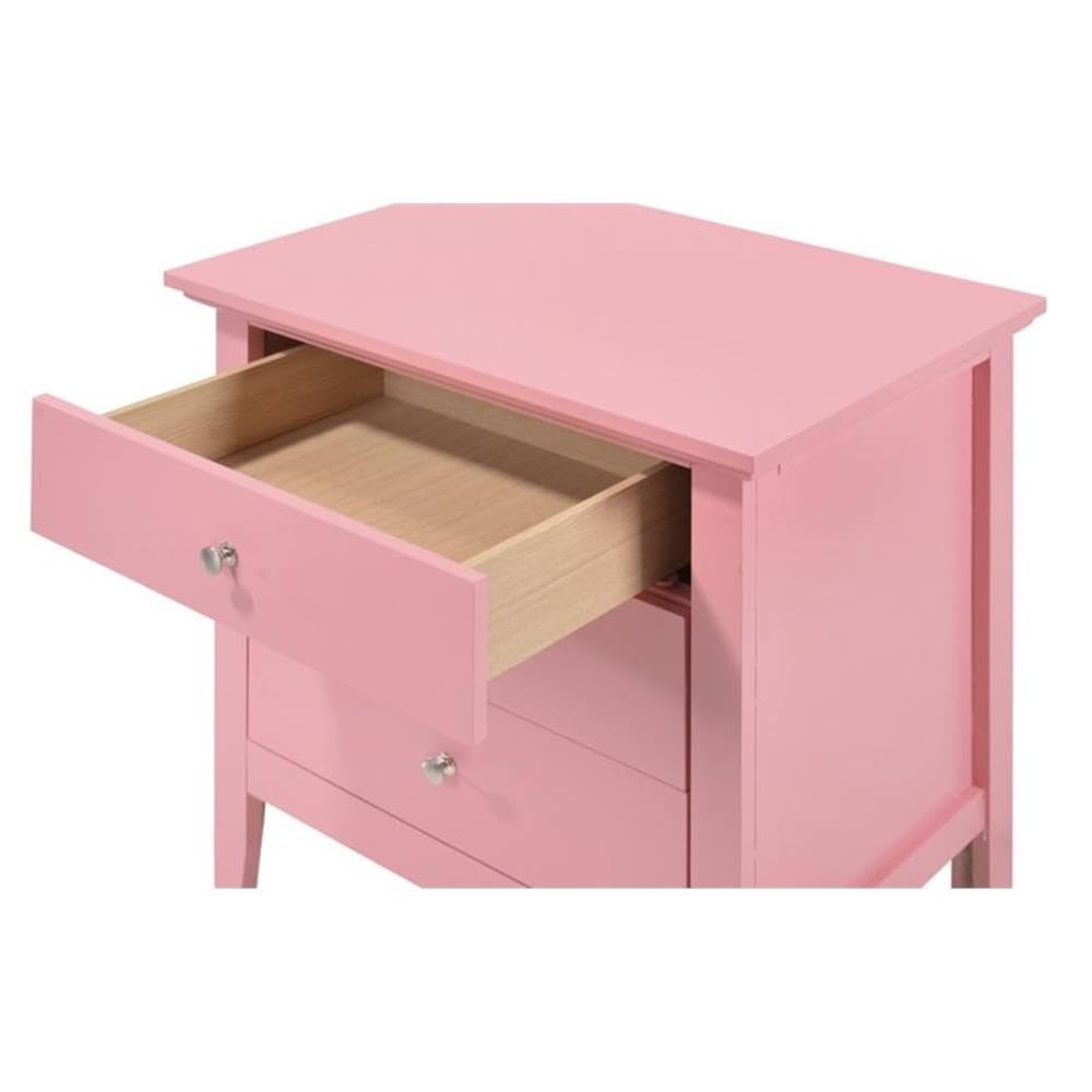 Pink Hammond 3-Drawer Nightstand by Glory Furniture - Modern Bedside Table for Bedroom, Guest Room & Nursery Storage