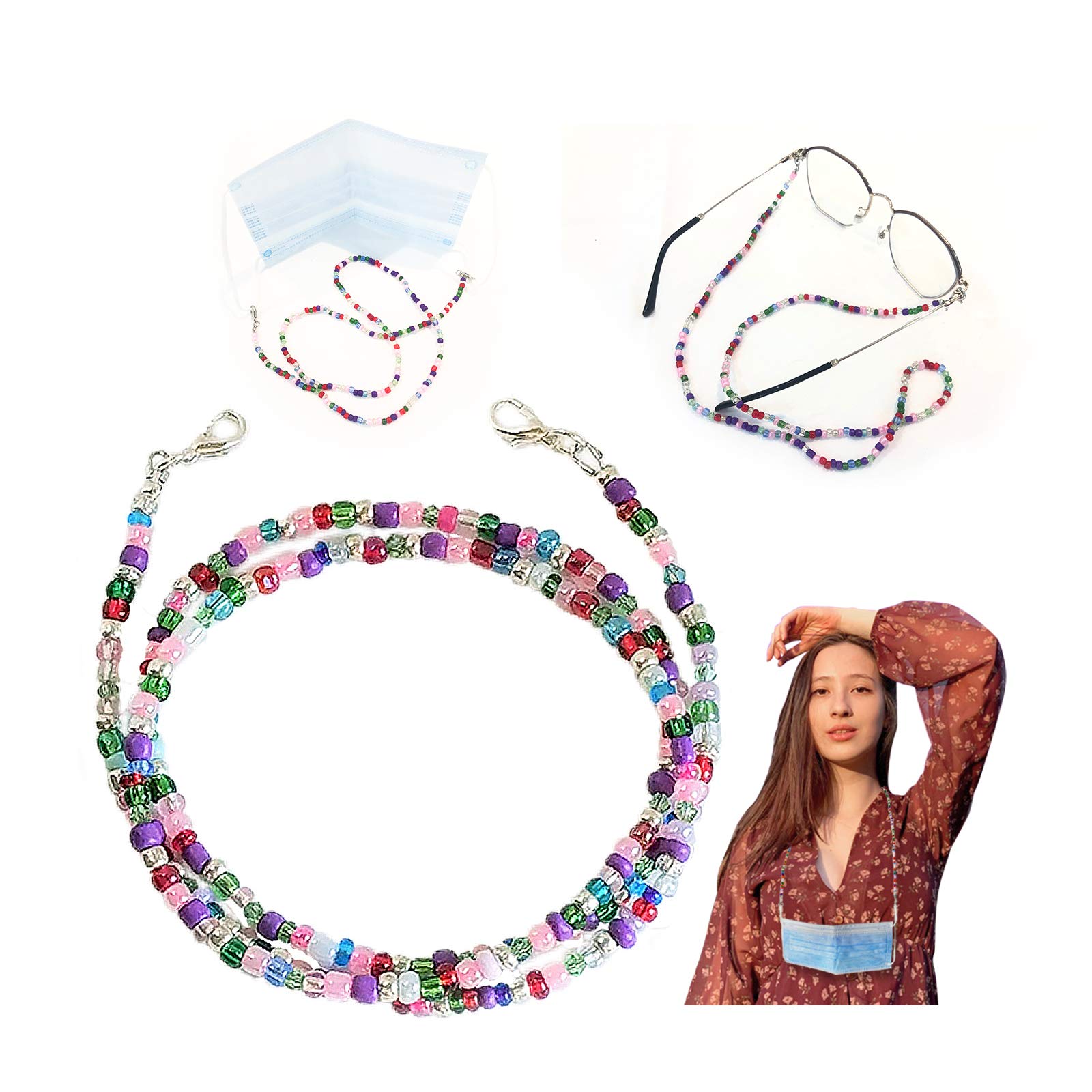 Stylish Beaded Mask Lanyard - 28 Inch Adjustable Non-Slip Glasses Chain for Unisex Face Mask Accessories | Perfect for Work, Travel & Outdoor Activities