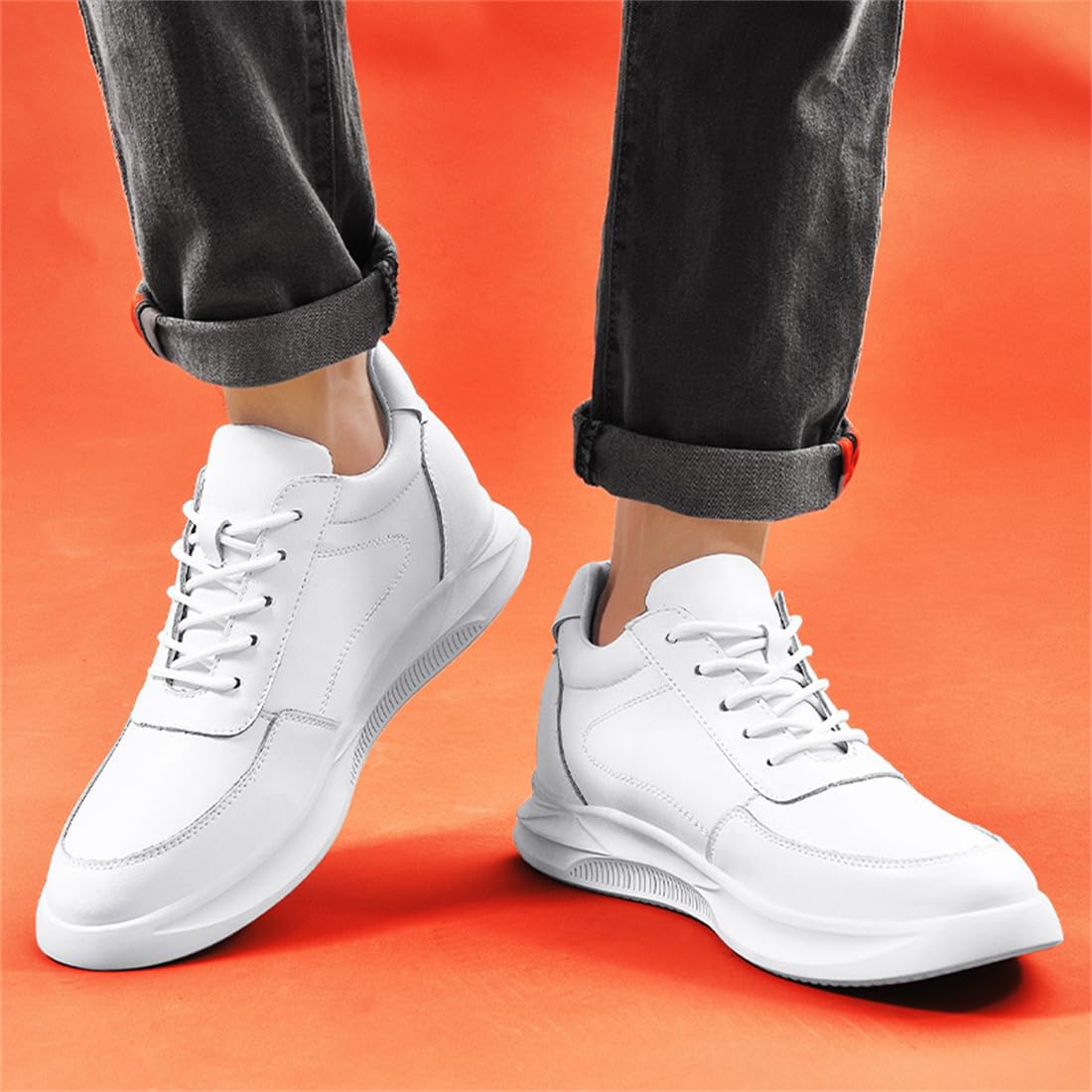 VIBLiSS Men's Invisible Height Increasing Sneakers - 3.14 Inch Elevator Shoes for Business, Office & Sports | Non-Slip White Dress Shoes for Men | Perfect for Work, Dating & Special Occasions
