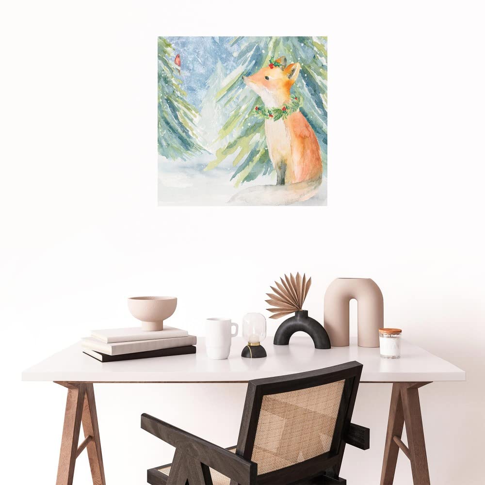 Woodland Fox Canvas Wall Art - Hand Painted by Artist Caroline Simas - 14x14 Inch Ready to Hang Home Decor for Living Room, Bedroom, Office & More - Perfect for Nature Lovers & Rustic Interior Design
