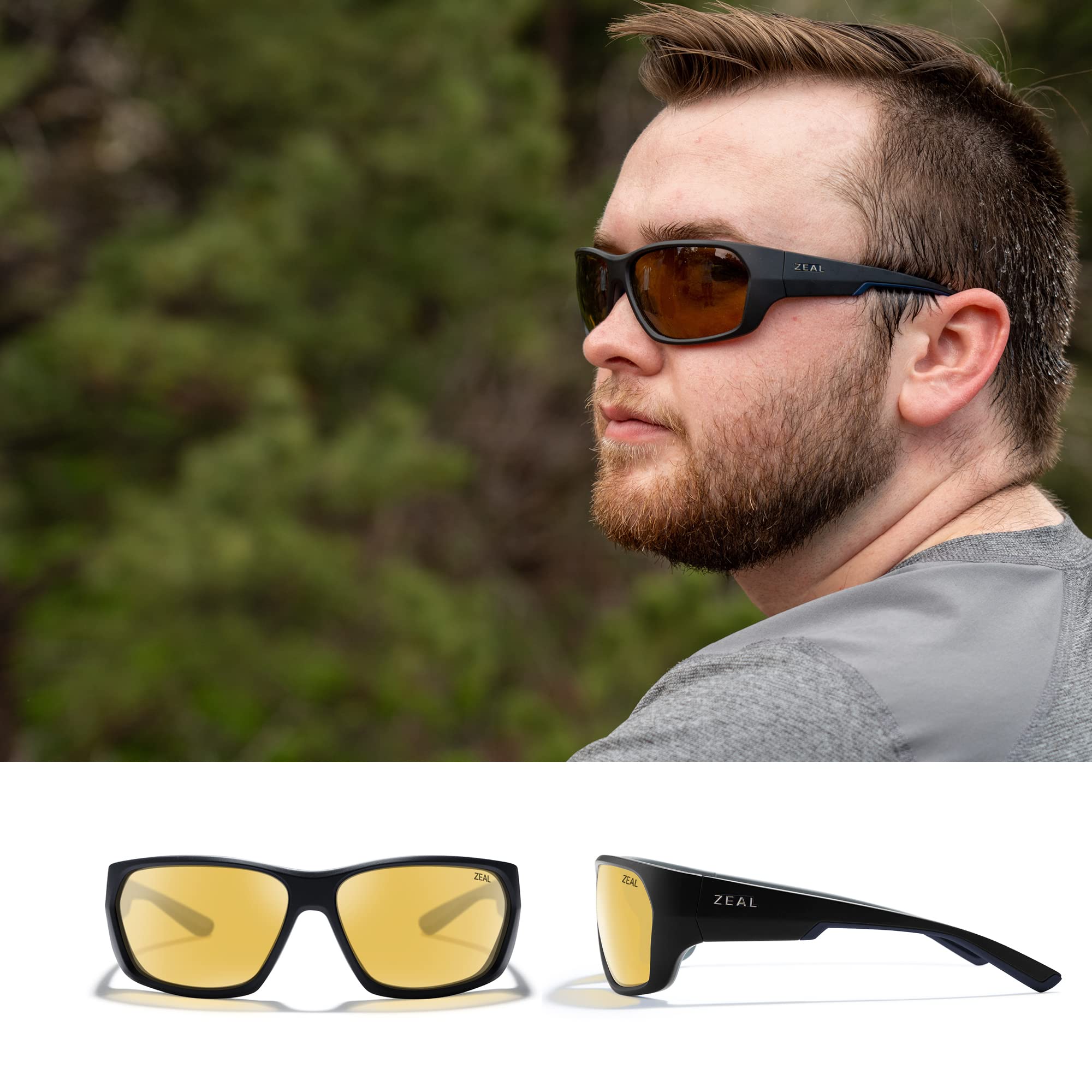 Zeal Optics Caddis Polarized Wrap Sunglasses - Matte Black Frame, Large Size for Men & Women - UV Protection for Driving, Fishing & Outdoor Sports