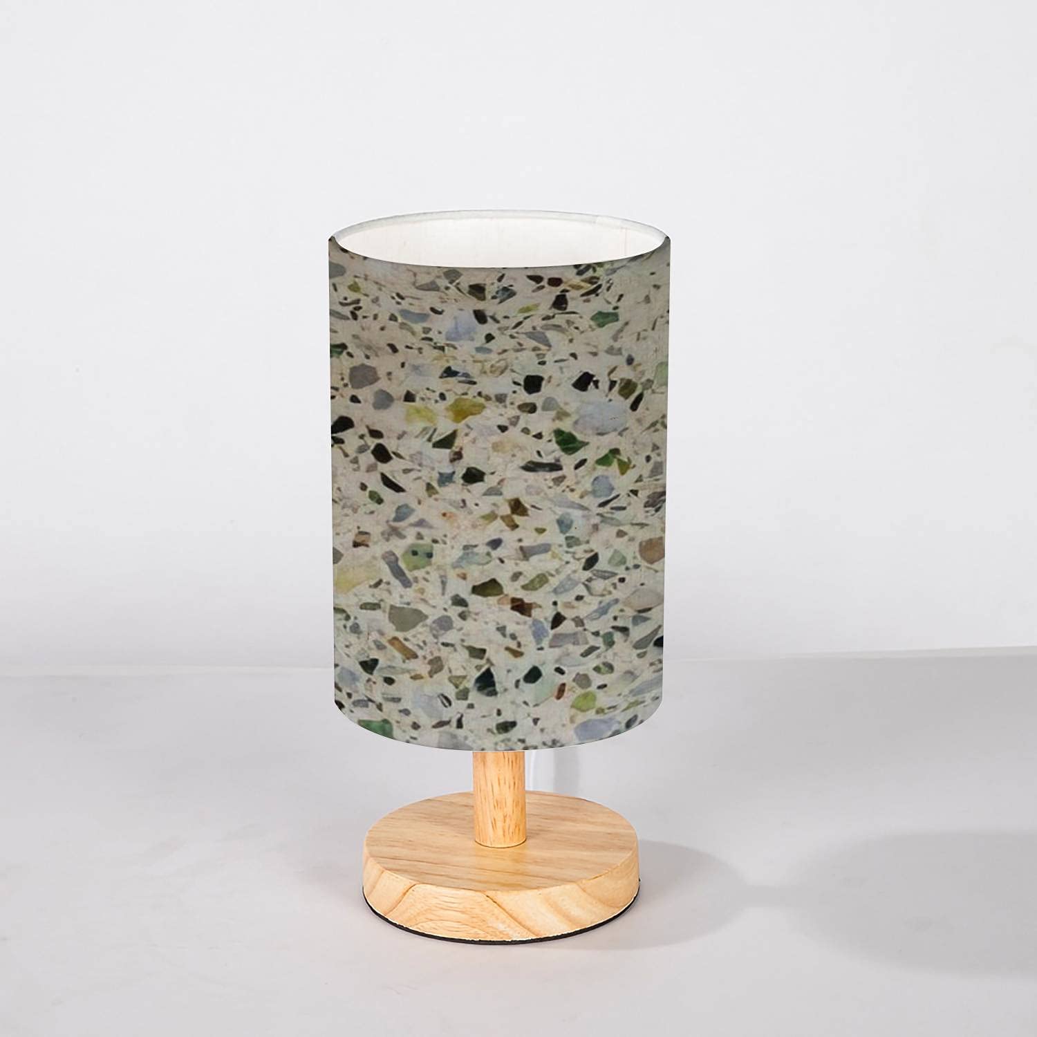 Minimalist Wooden Bedside Table Lamp with Mosaic Textured Tile & Flaxen Fabric Shade - Solid Wood Base Nightstand Light for Bedroom, Living Room, Office | Warm Ambient Lighting for Reading & Relaxation