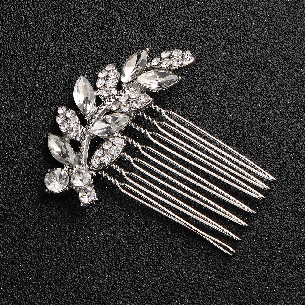 Xerling Silver Leaf Crystal Rhinestone Hair Comb for Women - Elegant Bridal Wedding Hair Accessories & Decorative Hair Jewelry (Silver) | Perfect for Weddings, Prom, Parties & Special Occasions