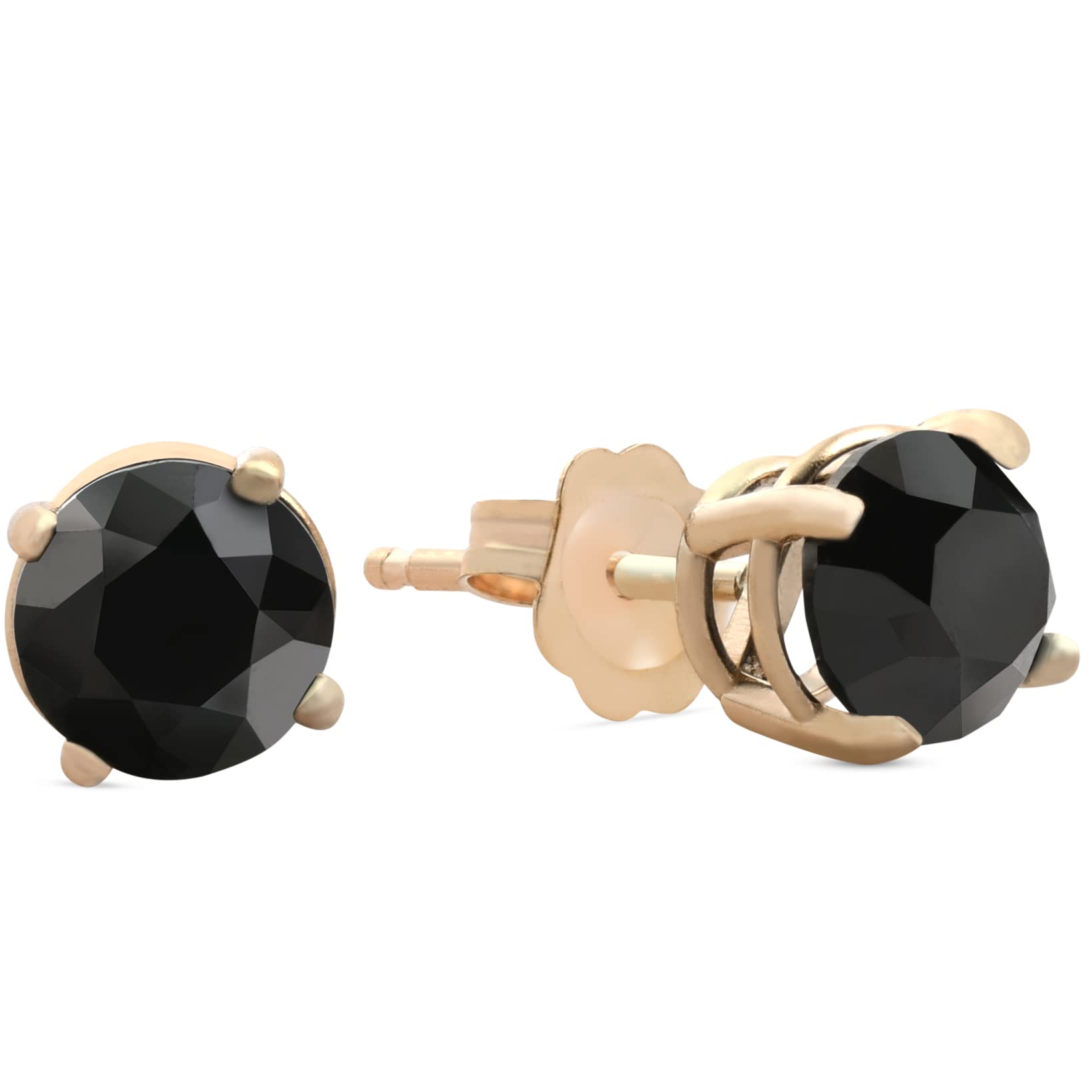 1.5 Carat 14K Yellow Gold Round Black Diamond Stud Earrings for Women - Elegant & Timeless Jewelry for Everyday Wear, Parties & Special Occasions