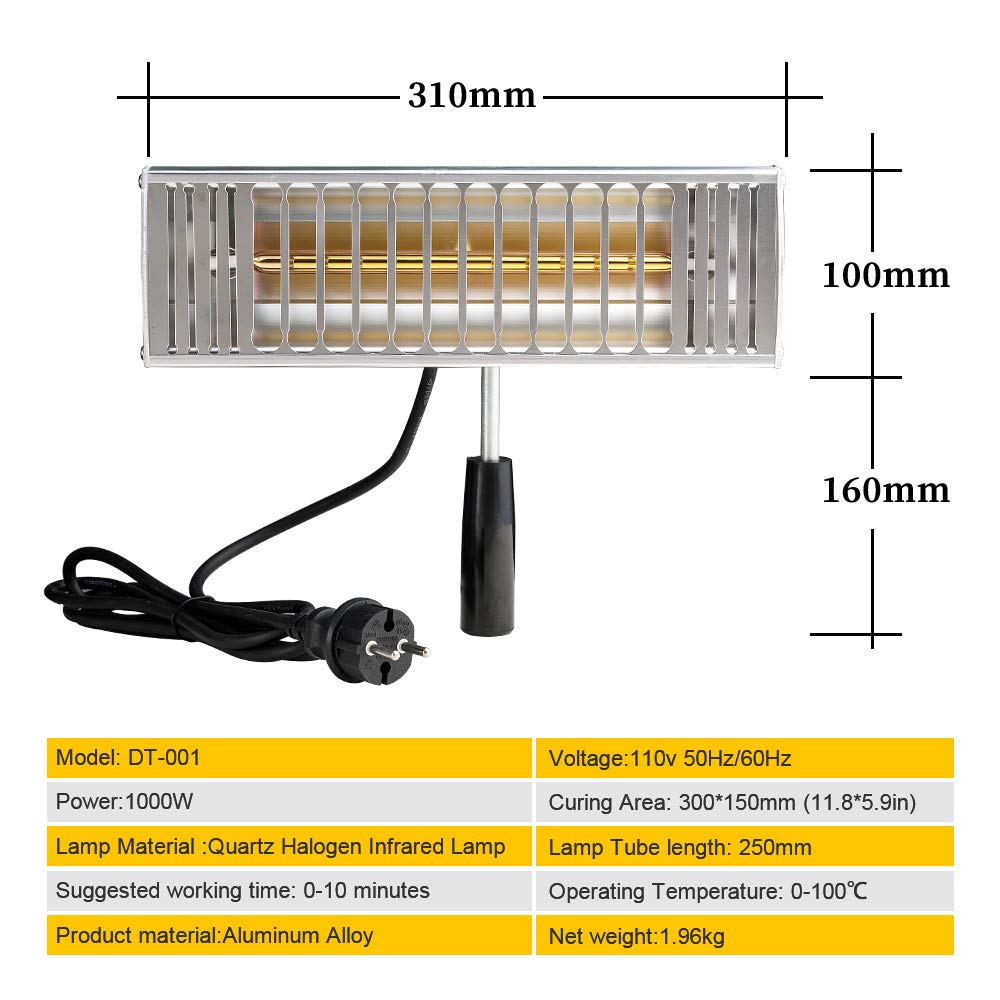 1000W DATOUBOSS Infrared Paint Curing Lamp - Shortwave Heat Lamp for Auto Body Repair & Paint Booth Systems | Portable Car Paint Drying Light | Perfect for Professional Auto Shops & DIY Garage Projects