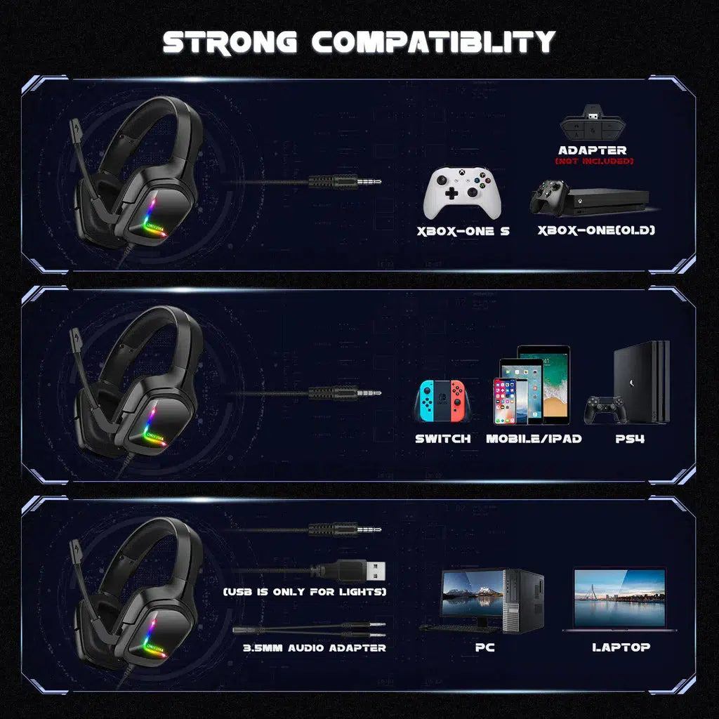 ONIKUMA K20 Wired Gaming Headset with Noise-Canceling Microphone & RGB Lighting - Perfect for PC, PS4, Xbox Gaming & Online Classes