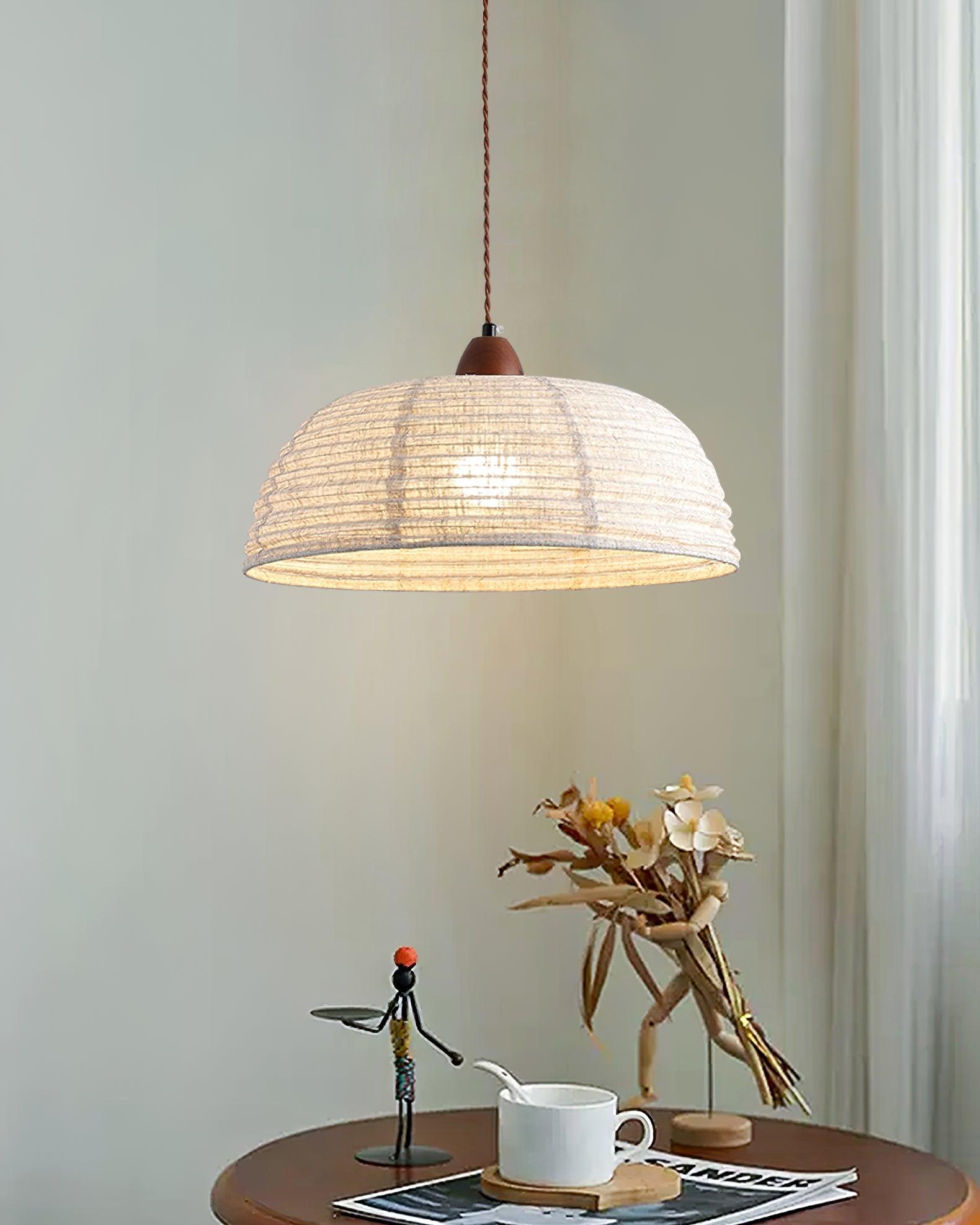 Modern Fabric Pendant Lamp - Handwoven Rattan Hanging Light for Dining Room, Bedroom, Living Room & Kitchen | Boho Chic Ceiling Fixture with Warm Ambient Lighting