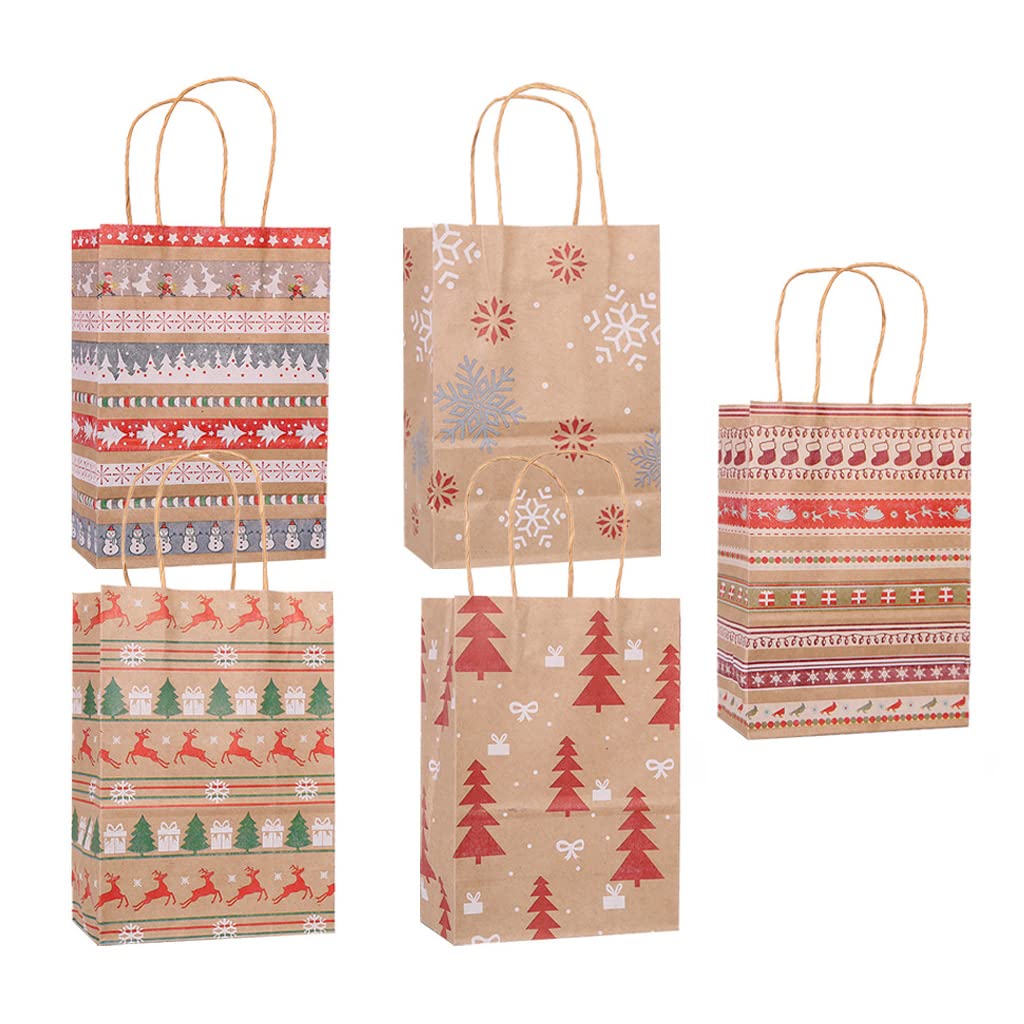 12-Piece Christmas Gift Bags with Handles - Printed Tote Paper Bags for Holiday Party Favors, Candy & Cookie Gifts | Perfect for Christmas Parties, Gift Exchanges & Holiday Treat Packaging