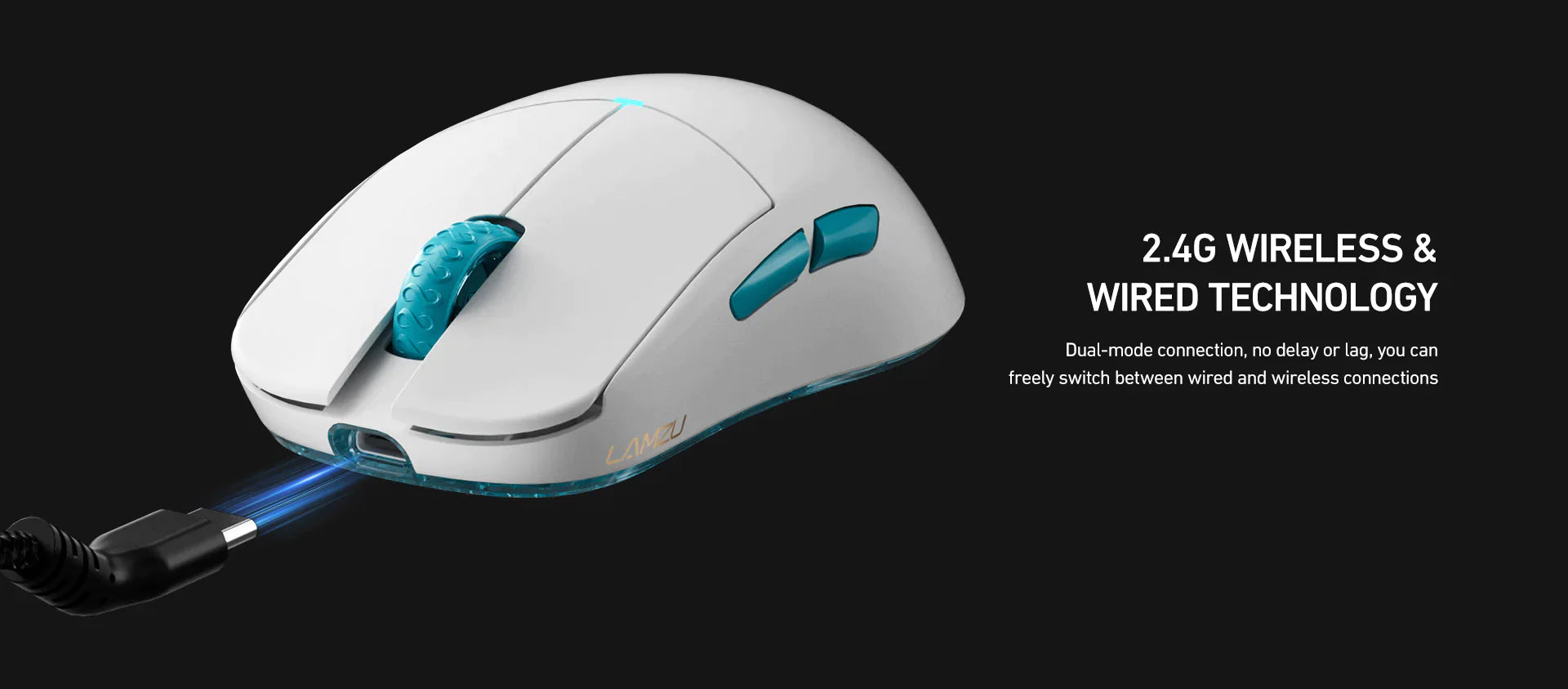 Lamzu Atlantis OG V2 Pro Wireless Gaming Mouse - 4K Compatible, Lightweight Ergonomic Design, Miami Blue Color - Perfect for FPS, MOBA & Esports Gaming