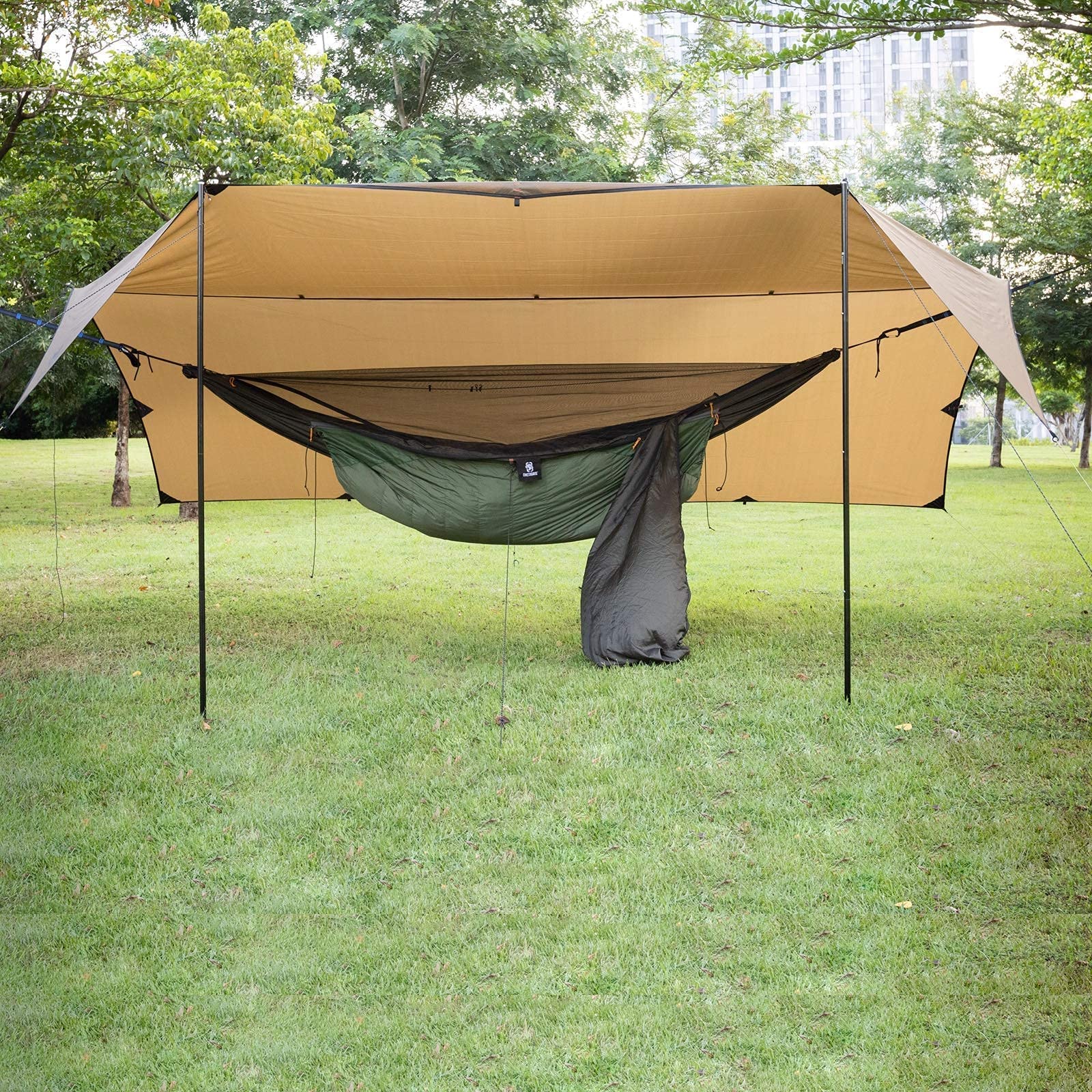 OneTigris Hideout Hammock Underquilt with Bulwark All-Season Camping Tarp & KOMPOUND Hammock - Lightweight Portable Outdoor Gear for Backpacking, Hiking, and Camping Adventures