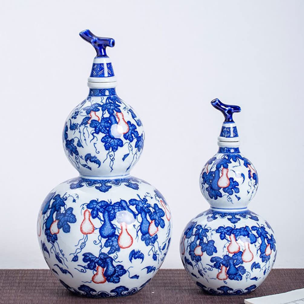 Portable Ceramic Wine Gourd Jug - 26x12.5cm Chinese Antique Style Water Kettle with Floral Print, Empty Wine Bottle for Home & Restaurant Use | Perfect for Serving Tea, Wine, or as Decorative Vase