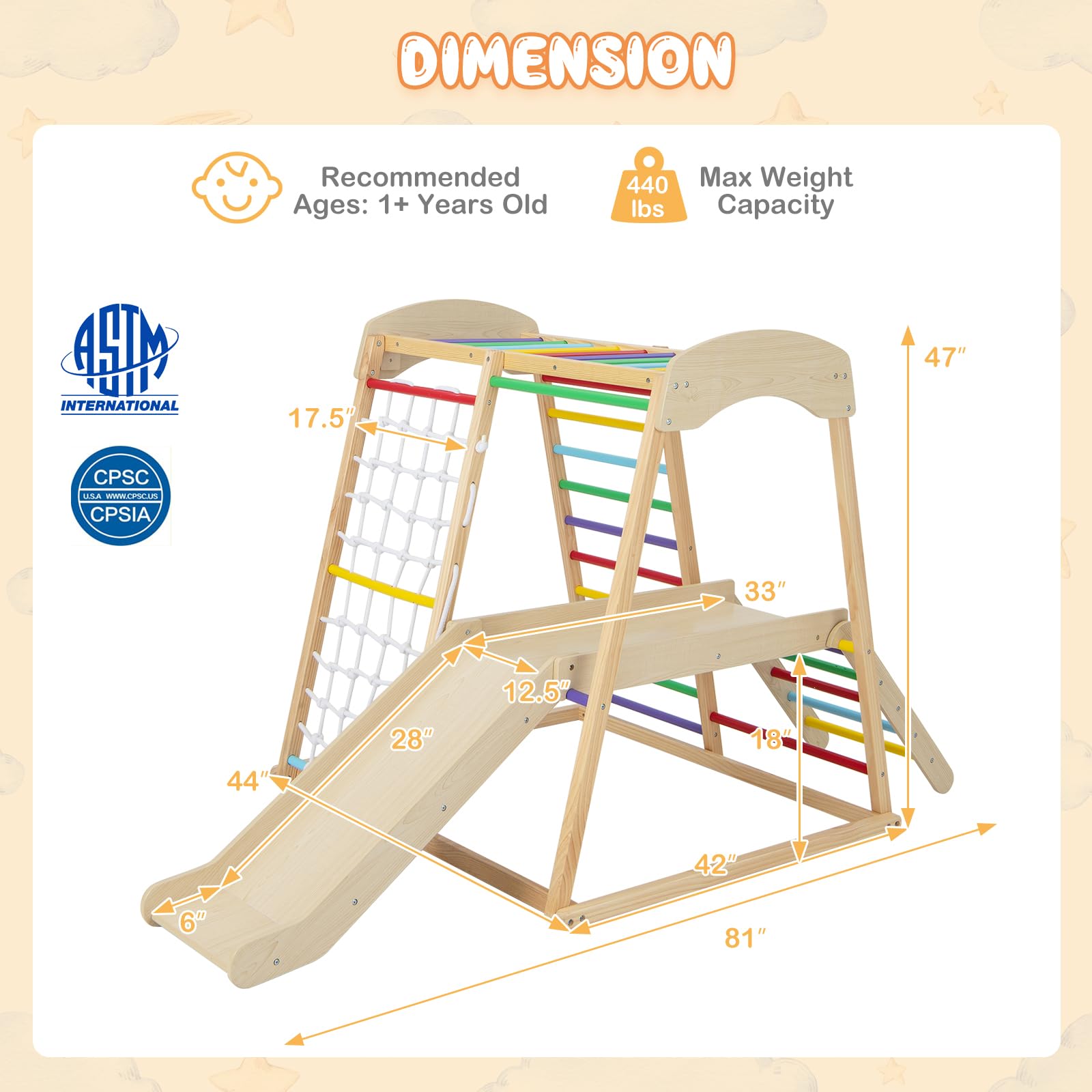 Costzon 6-in-1 Indoor Jungle Gym for Toddlers - Montessori Climbing Toys with Slide, Climbing Net & Monkey Bars - Wooden Playground Climber Playset for Kids - Perfect Gift for Birthday & Christmas - Ideal for Home Playroom, Daycare & Preschool Activities
