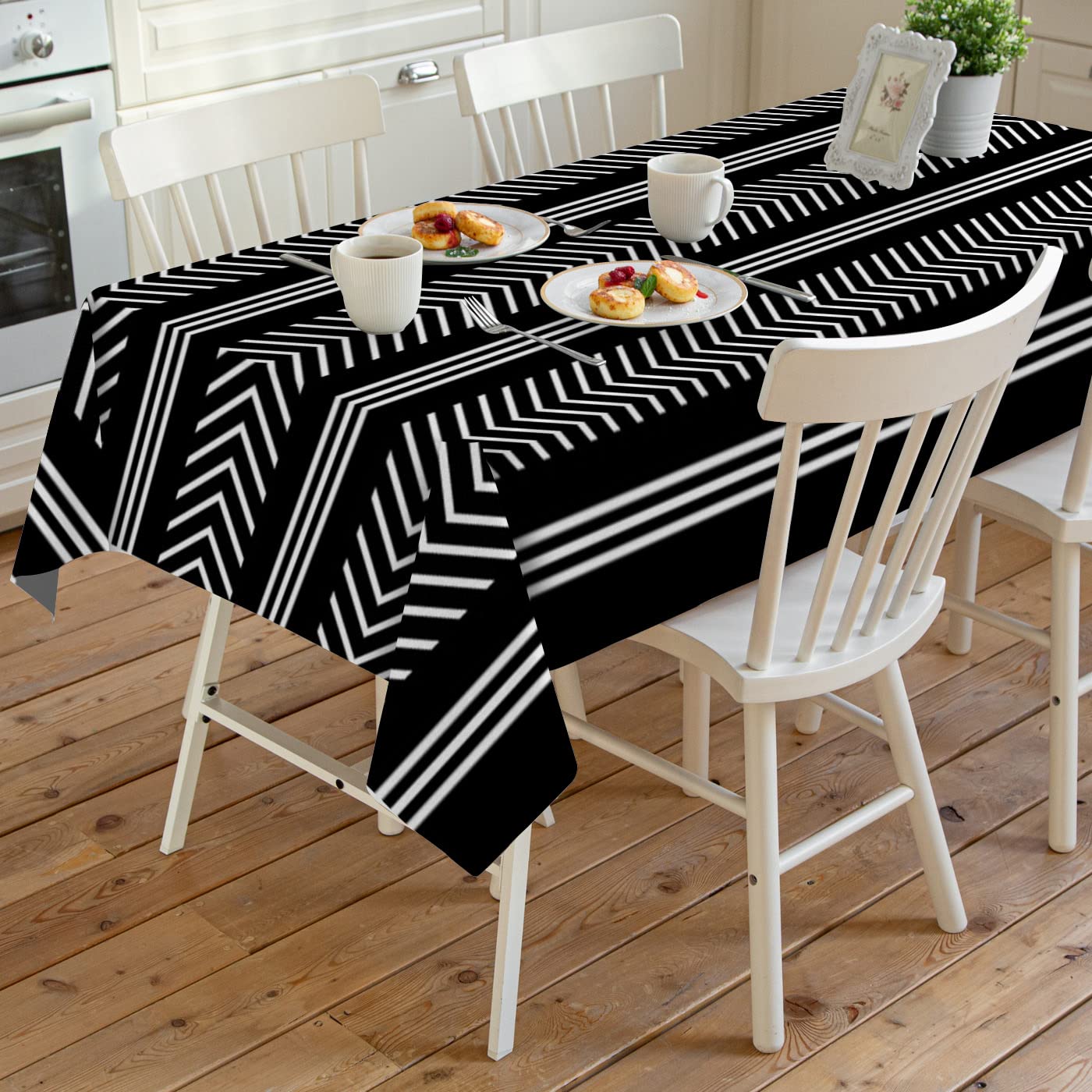 Minimalist Black Arrow Stripes Waterproof Polyester Tablecloth 54x108 Inch - Rectangle Table Cover for Kitchen, Dining Room & Holiday Party Decor - Easy to Wipe Clean for Everyday Use & Special Occasions
