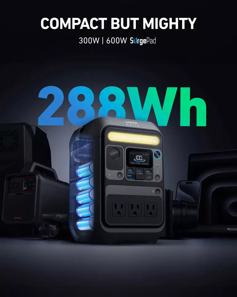 Anker SOLIX C300X 288Wh 300W Portable Power Station - Perfect for Camping, Outdoor Adventures & Emergency Power Backup