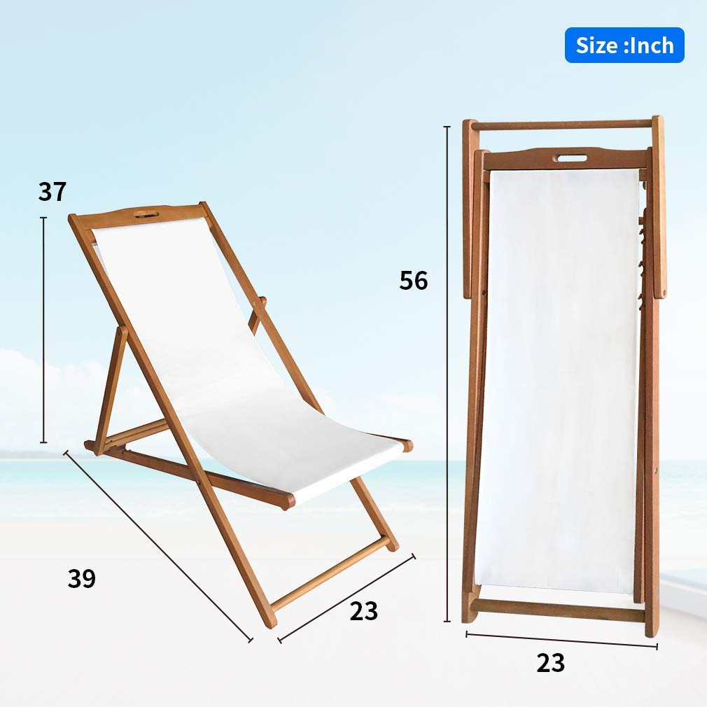 DKELI 2-Pack Beach Sling Chairs - Solid Wood Frame & Polyester Canvas Outdoor Folding Lounge Chairs - Adjustable Reclining Patio Furniture for Poolside, Backyard, Balcony & Garden Relaxation