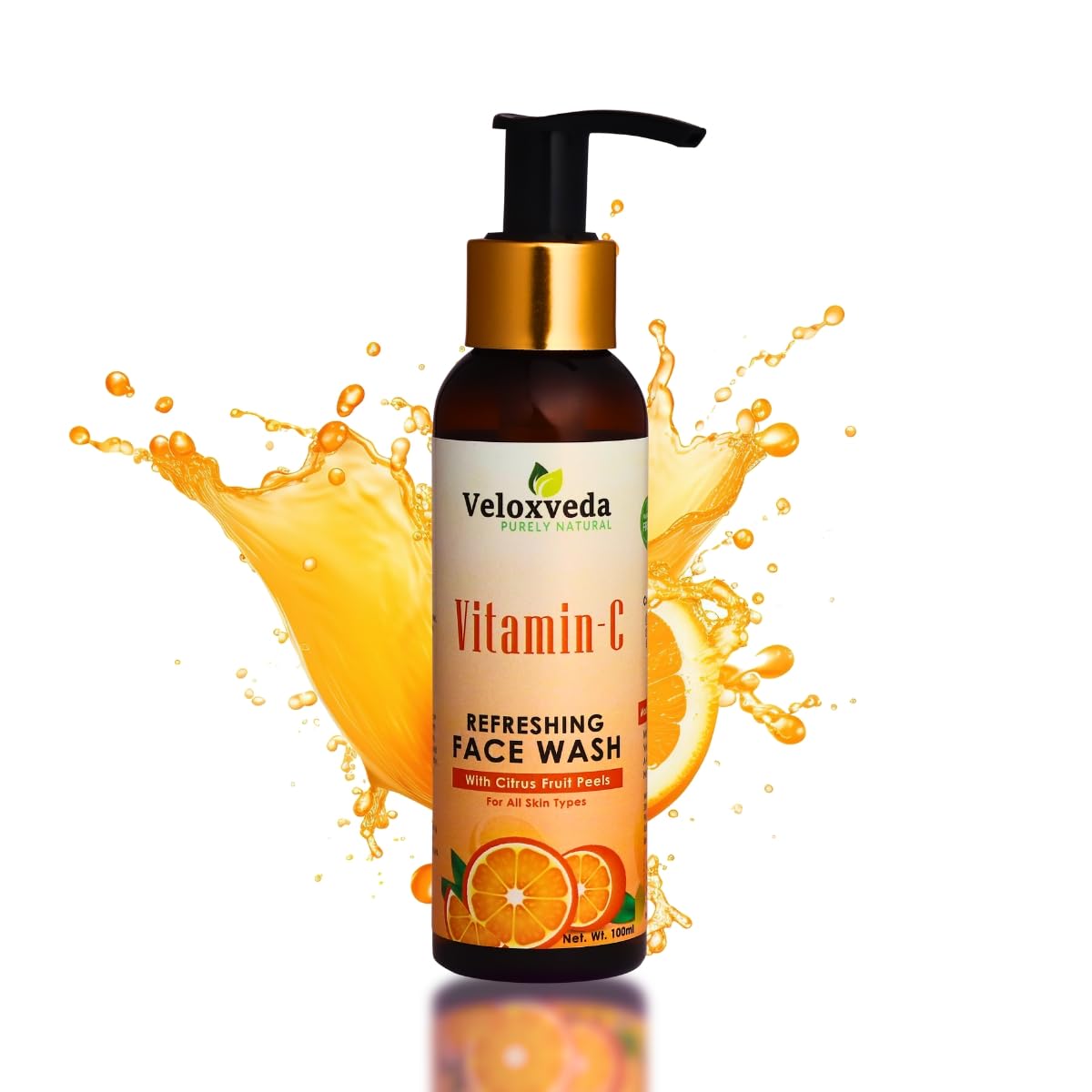 VeloxVeda Vitamin C Face Wash for Women & Men - Natural & Organic Glowing Skin Cleanser | Cruelty-Free, Paraben & SLES Free, 100ml | Daily Skincare Routine for Bright & Healthy Complexion