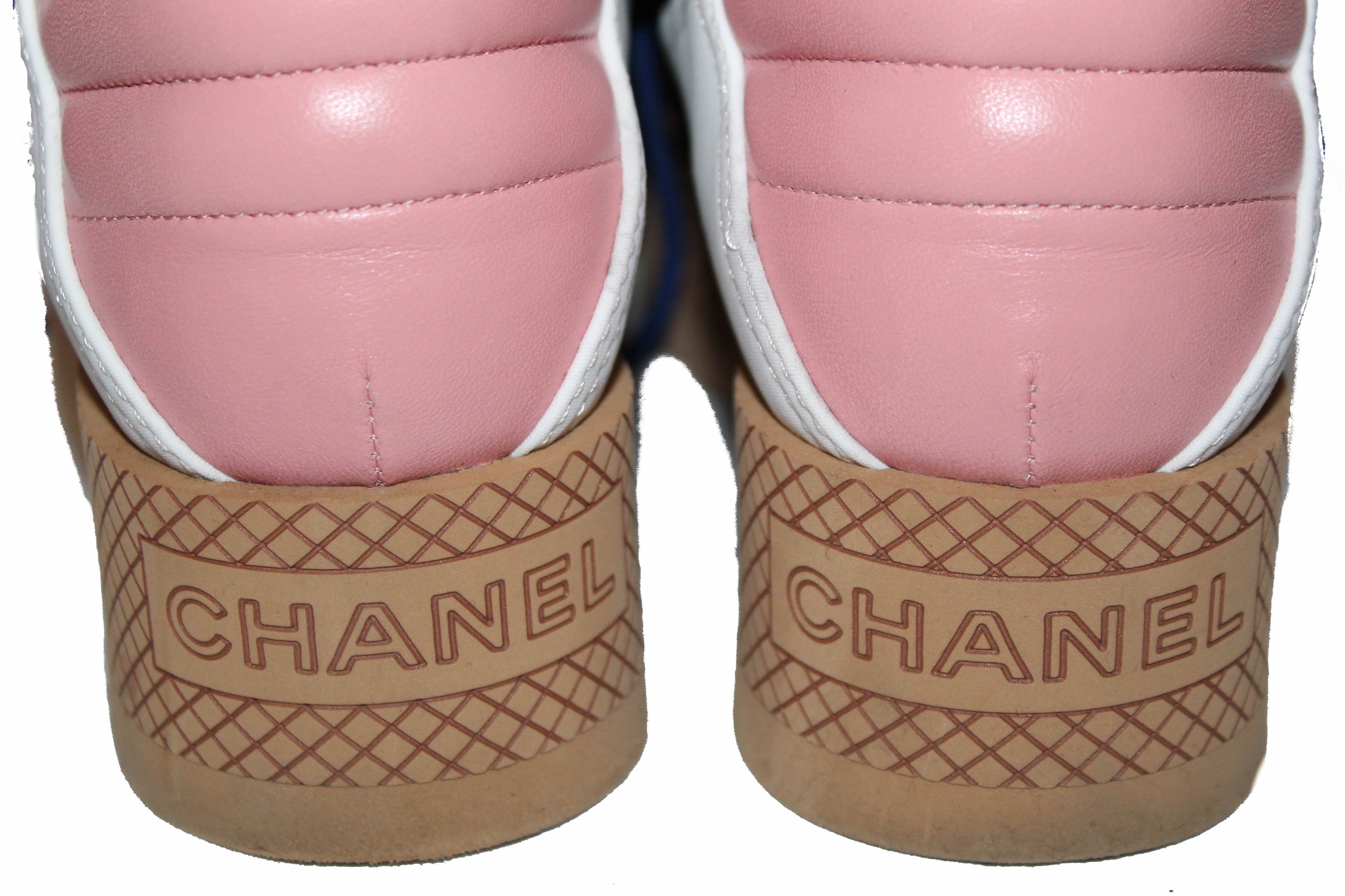 Authentic Chanel Lambskin & Mixed Fiber Lace-Up Platform Shoes - Ivory, Rose, Blue & Black - Women's Size 35.5 (US 5.5) | Luxury Designer Heels for Parties, Weddings & Special Occasions