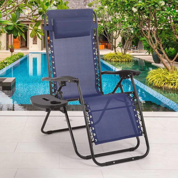 Best Zero Gravity Reclining Chair for Outdoor Relaxation - Adjustable Textilene Fabric Lounge Chair with Replacement (Navy Blue) - Perfect for Patio, Backyard, Poolside & Beach Use