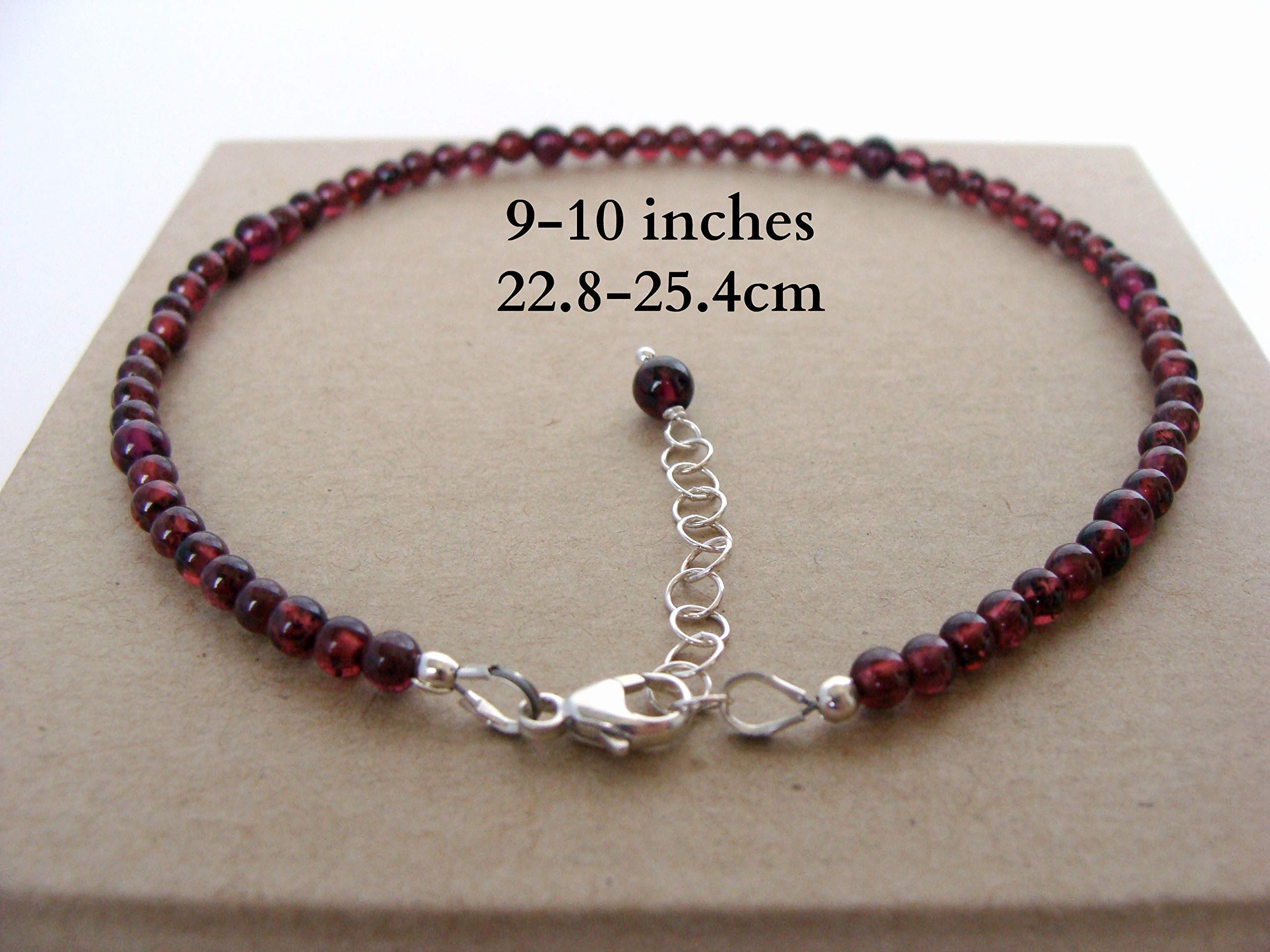 Handmade Garnet Gemstone Bead Anklet with Sterling Silver - Adjustable 9-10 Inches | Perfect for Beach, Summer & Boho Style Outfits by Let Loose Jewelry