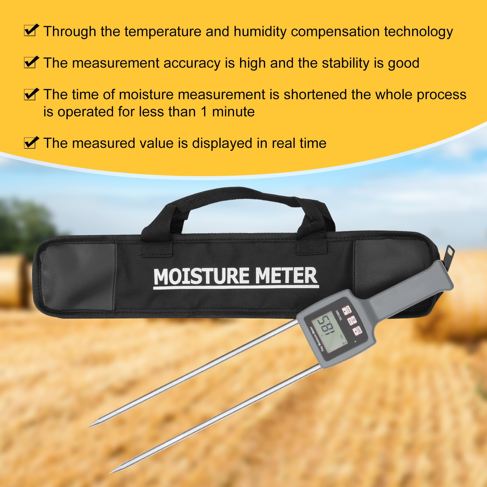 TK100H Portable Hay Moisture Tester - Fast & Accurate Probe Moisture Meter for Hay, Forage Grass, Alfalfa, Leymus Chinensis | Ideal for Farm, Ranch & Agriculture Use
