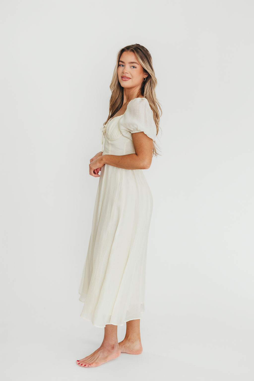 Stevie Bustier Midi Dress in Cream | Elegant Corset Top Formal Dress for Women | Perfect for Weddings, Parties & Special Occasions