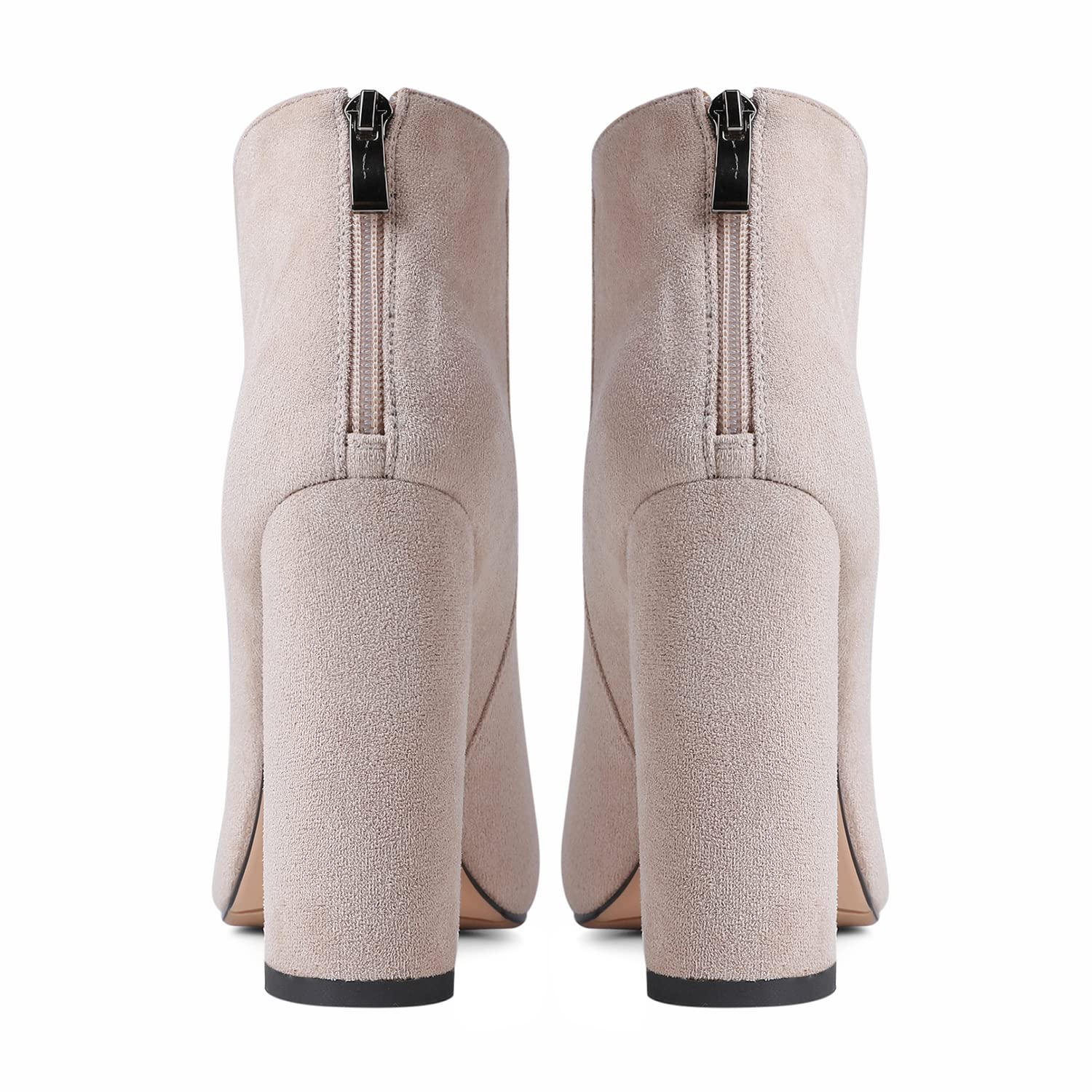 LEHOOR Women's Suede Chunky Heel Booties - Pointed Toe Ankle Boots with Back Zipper, 3 Inch Block Heel, Vintage Style (US 4-11) | Elegant Dress Boots for Work, Winter Fashion & Daily Wear