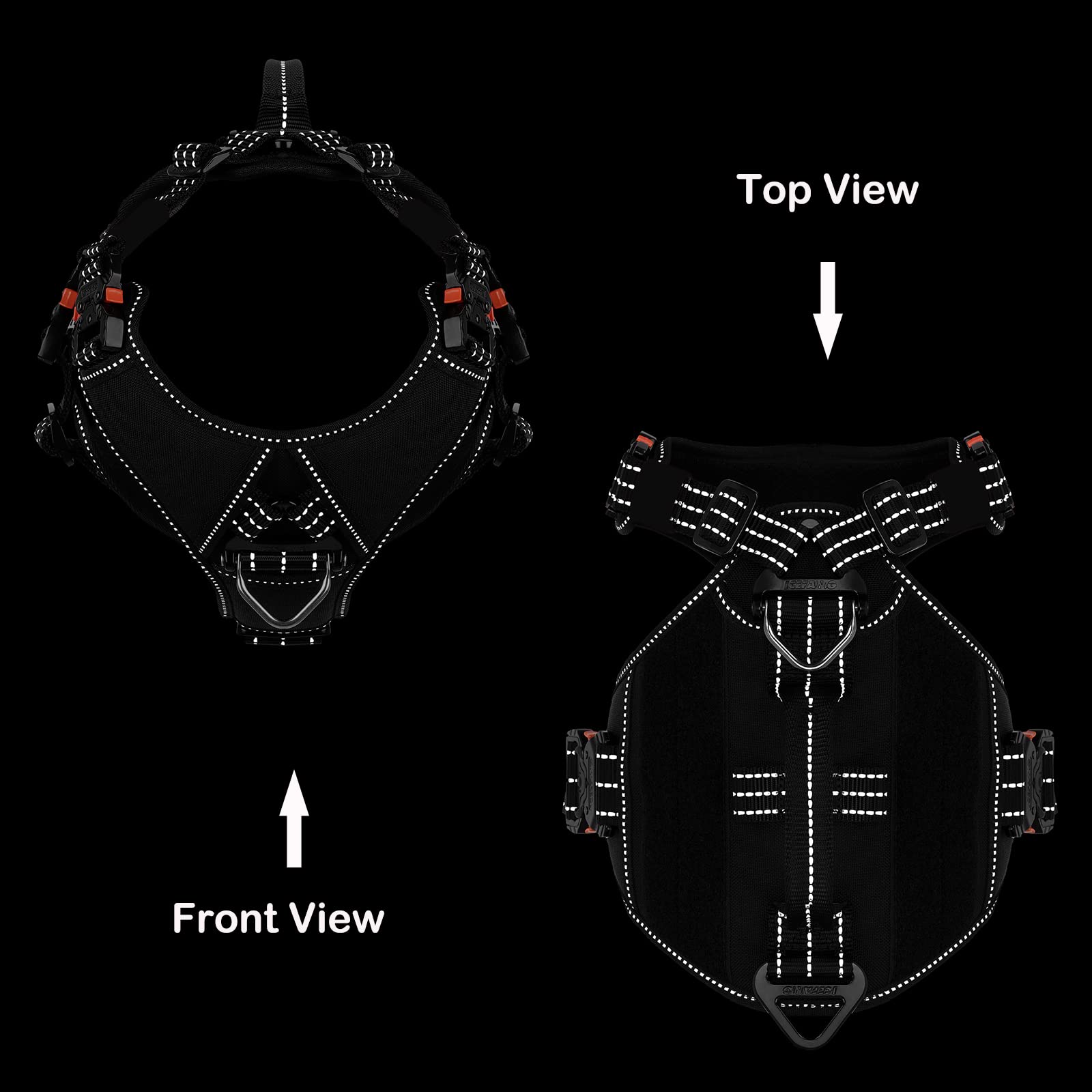 ICEFANG GN8 Tactical Dog Harness - Heavy Duty No-Pull Adjustable Vest with 4X Metal Buckles & Reflective Strips for Large Dogs - Perfect for Training, Walking, Hiking & Outdoor Adventures (Black, Large)