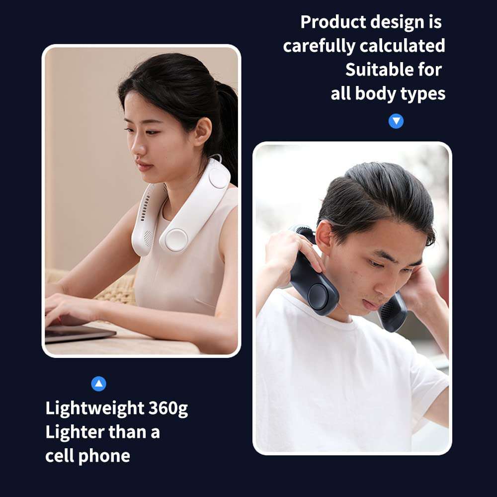 LIFEBEA Portable Neck Fan - Hands-Free Bladeless Personal Cooling Fan with 4000mAh Rechargeable Battery, 3 Speed Settings, USB Powered, Headphone Design (Dark Blue) - Perfect for Office, Gym, Outdoor Activities & Travel