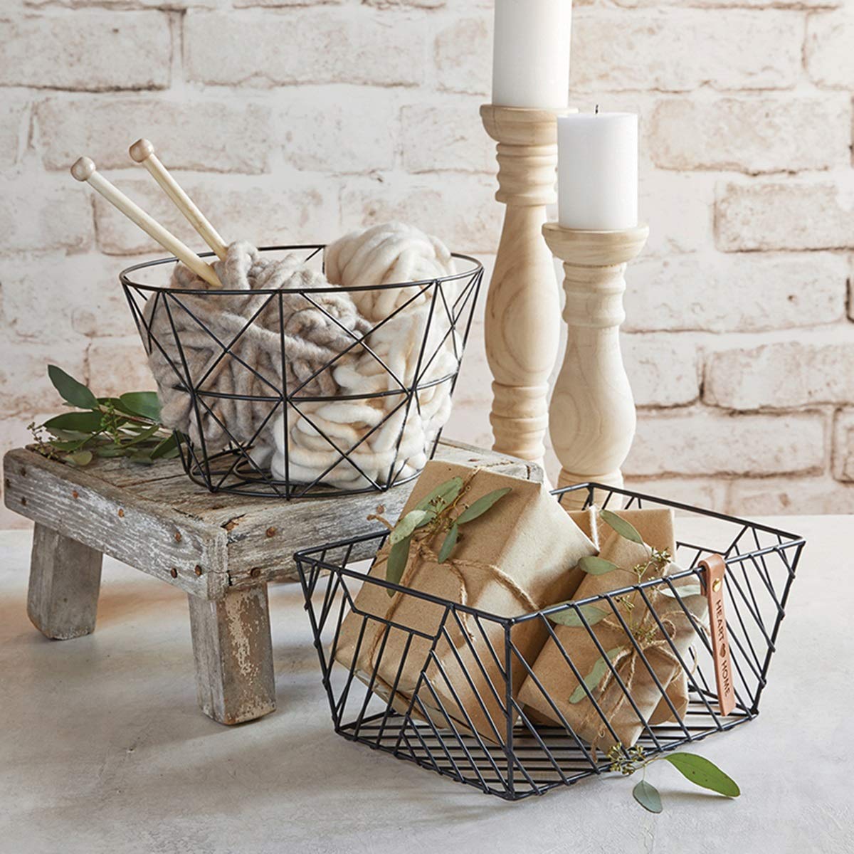 2-Pack Black Metal Wire Baskets for Home Organization - Circle Shape Storage Bins for Kitchen, Bathroom, Office & Closet - Perfect for Fruits, Vegetables, Toys & Decor