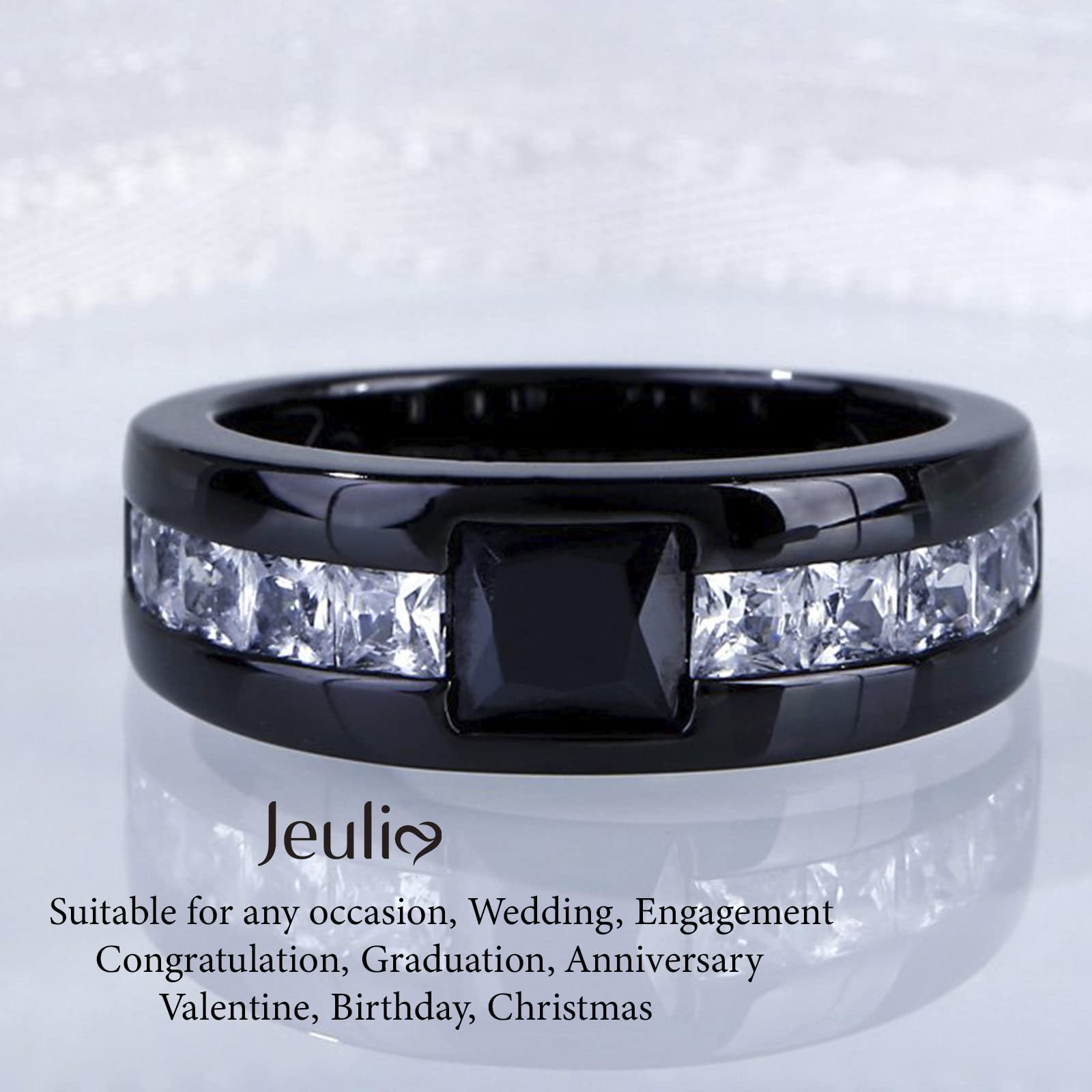 Jeulia Sterling Silver Eternity Ring Set - Black Tone Princess Cut Wedding Band for Men & Women, Diamond Engagement Stacking Rings with Jewelry Gift Box | Perfect for Anniversaries, Proposals & Special Occasions