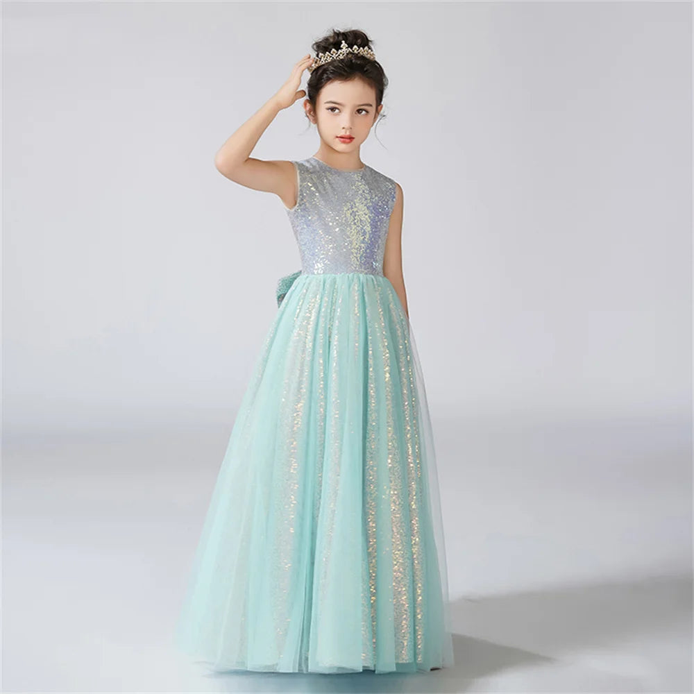 Shiny Flower Tulle O-Neck Sleeveless Flower Girl Dress for Birthday Parties, Weddings & Formal Events - Perfect for Pageants, First Communion & Special Occasions