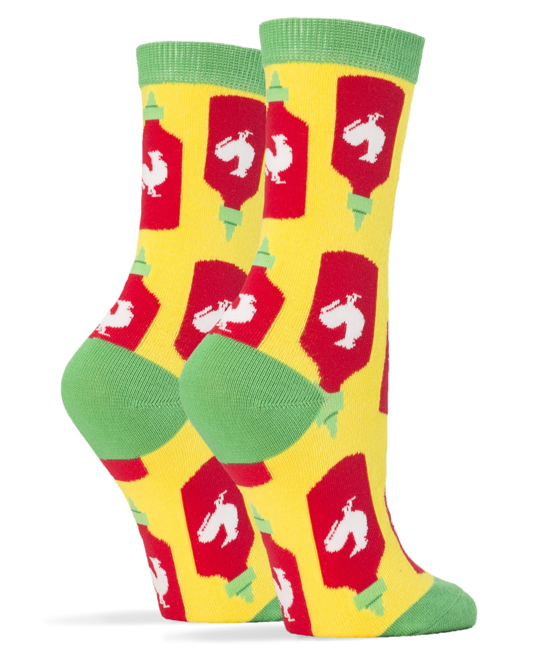 Oooh Yeah Women's Fun Sriracha Hot Sauce Novelty Crew Socks - Cute Comfortable Casual Socks for Women - Perfect Gift for Food Lovers, Spicy Food Enthusiasts & Sock Collectors - Great for Daily Wear, Cosplay, Themed Parties & Gag Gifts