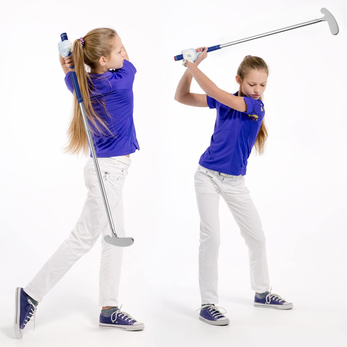 **Kids Golf Clubs Set - 6063 Aluminum Alloy Right/Left Handed Putter with 5 Plastic Golf Balls for Boys & Girls Ages 5-9 - Indoor & Outdoor Mini Golf Gift for Birthday, Backyard, School PE Class (Silver)**