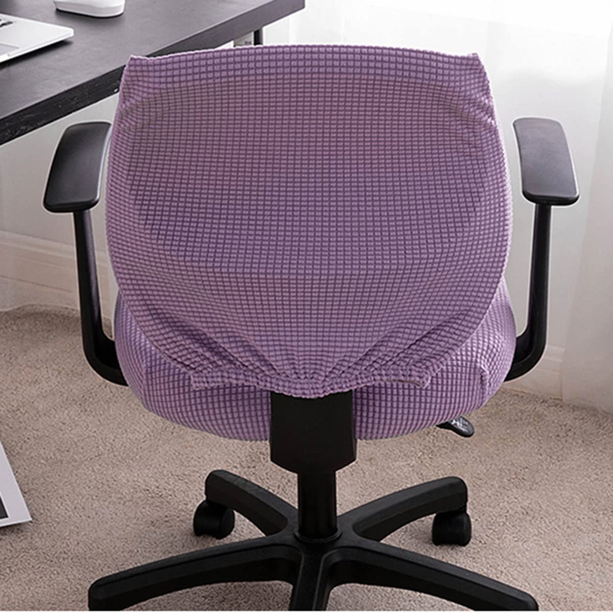 Washable Stretch Office Chair Covers - Purple Slipcovers for Computer Desk & Swivel Chairs | Removable Armchair Protector with Seat Cushion | Perfect for Home Office, Gaming & Workspace Protection