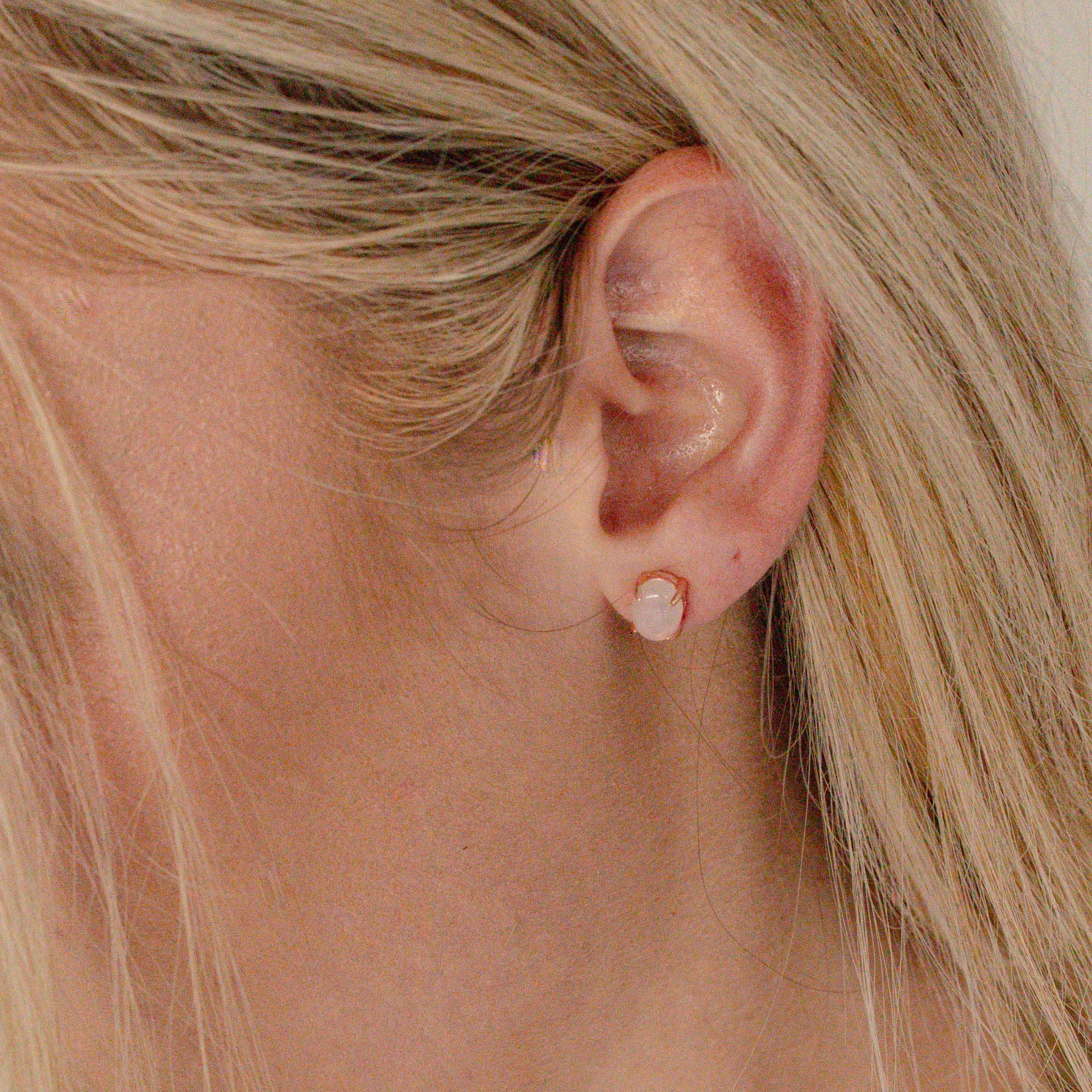 Rose Quartz Stud Earrings - Sterling Silver & 14K Rose Gold Plated - Healing Crystal Jewelry for Women - Perfect for Everyday Wear, Gifts & Spiritual Healing