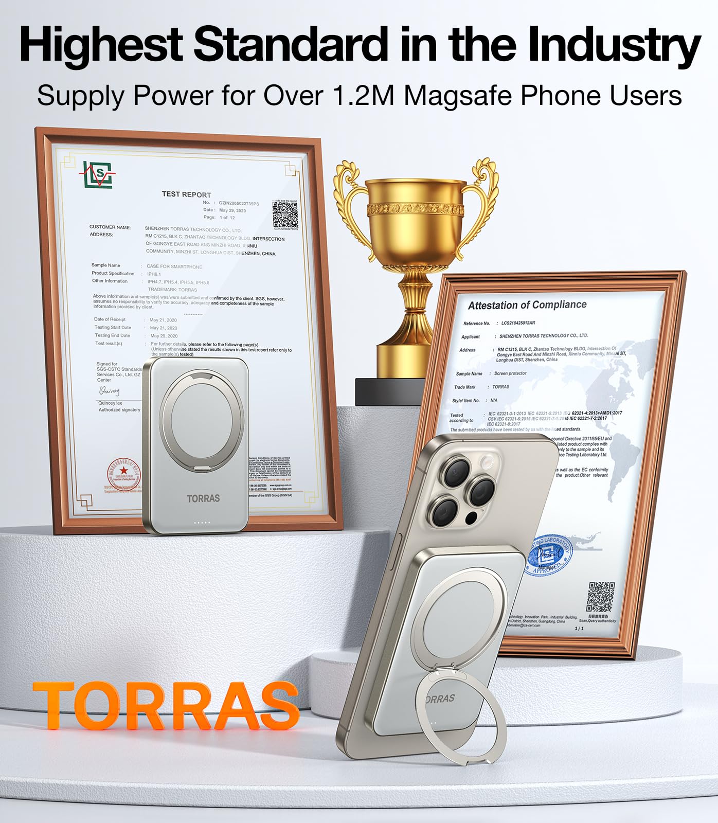 TORRAS 5000mAh Magnetic Power Bank with Stand - Ultra Slim Wireless Charger for iPhone 15/14/13/12 & Samsung Galaxy S24 - Fast Charging Portable Battery Pack (Titan Gray) | Perfect for Travel, Work & On-the-Go Charging