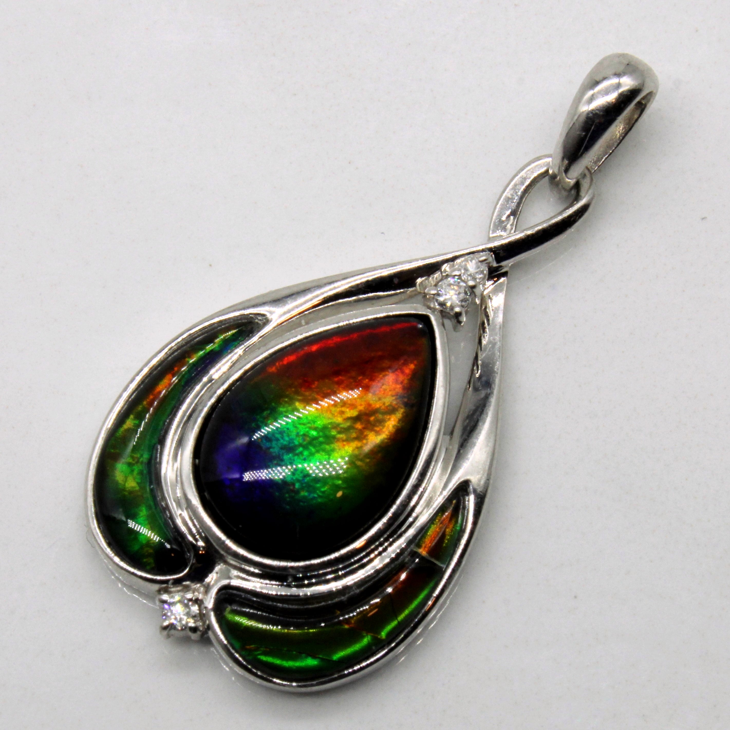 Exquisite 3.70ctw Ammolite & 0.03ctw Diamond Pendant Necklace - Natural Gemstone Jewelry for Women, Perfect Gift for Anniversary, Birthday & Special Occasions