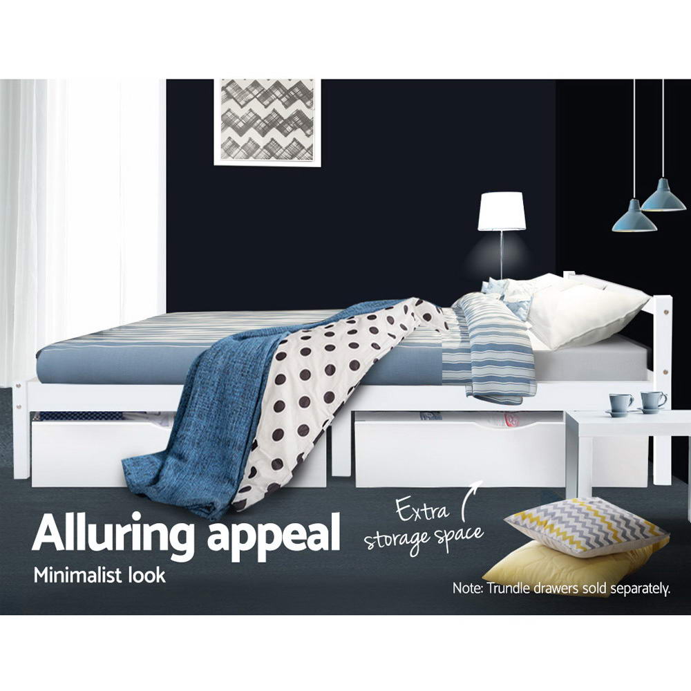 Gibson Solid Wood Single Bed Frame - White | Sturdy & Durable Twin Size Wooden Bed for Kids, Teens & Adults | Perfect for Bedrooms, Guest Rooms & Dormitories