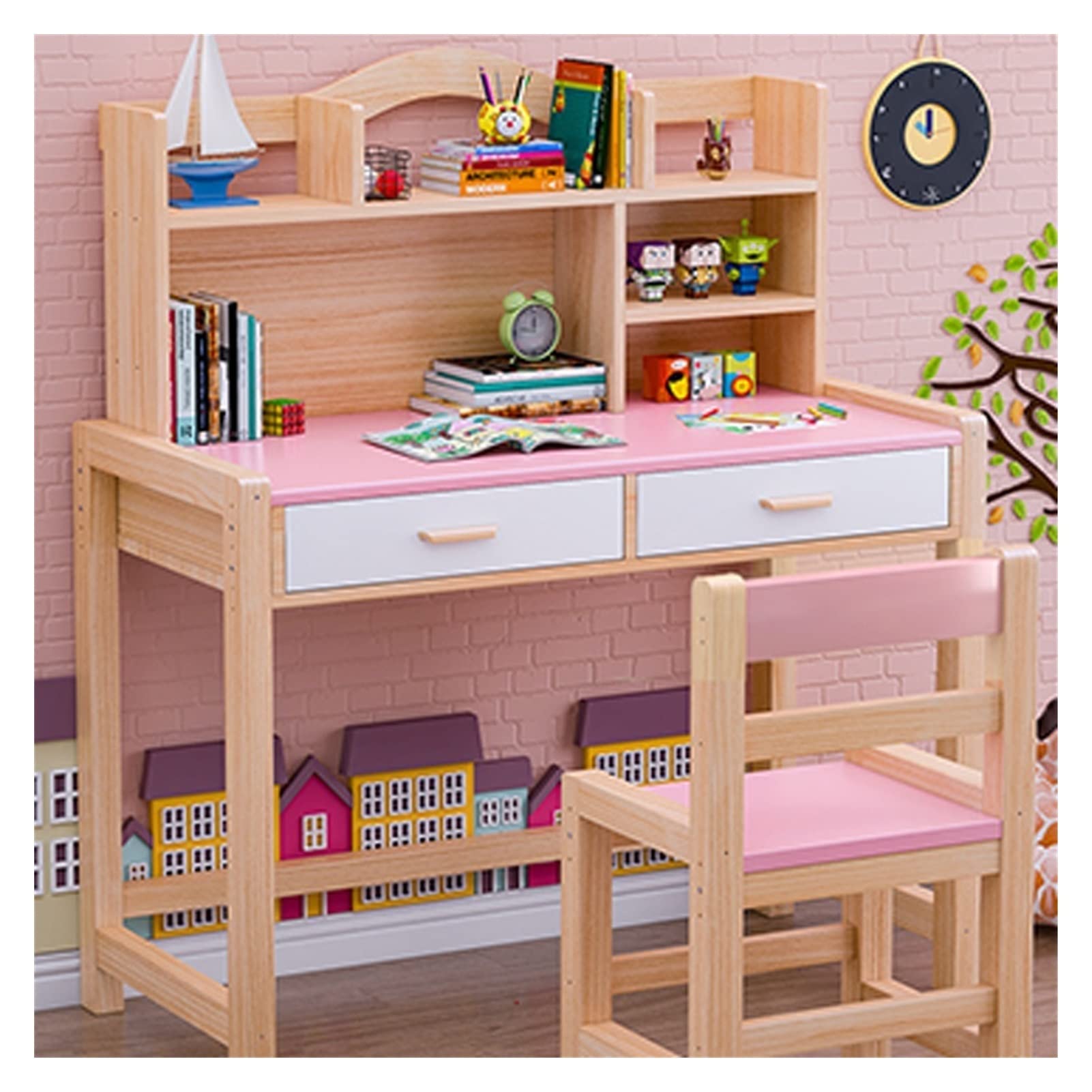 Pink 80cm Kids Study Desk and Chair Set - Adjustable Children's Writing Table for Bedroom, Elementary School, Homework & Reading (Color: Pink, Size: 80cm) - Perfect for Small Spaces & Home Learning