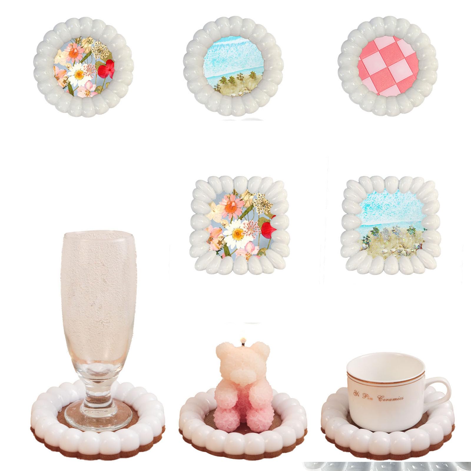 3PCS Thickened Silicone Bubble Tray Resin Mold Kit - DIY Epoxy Coaster Molds for Jewelry, Trinket Plates & Resin Casting - Perfect for Home Decor, Gift Making & Craft Projects