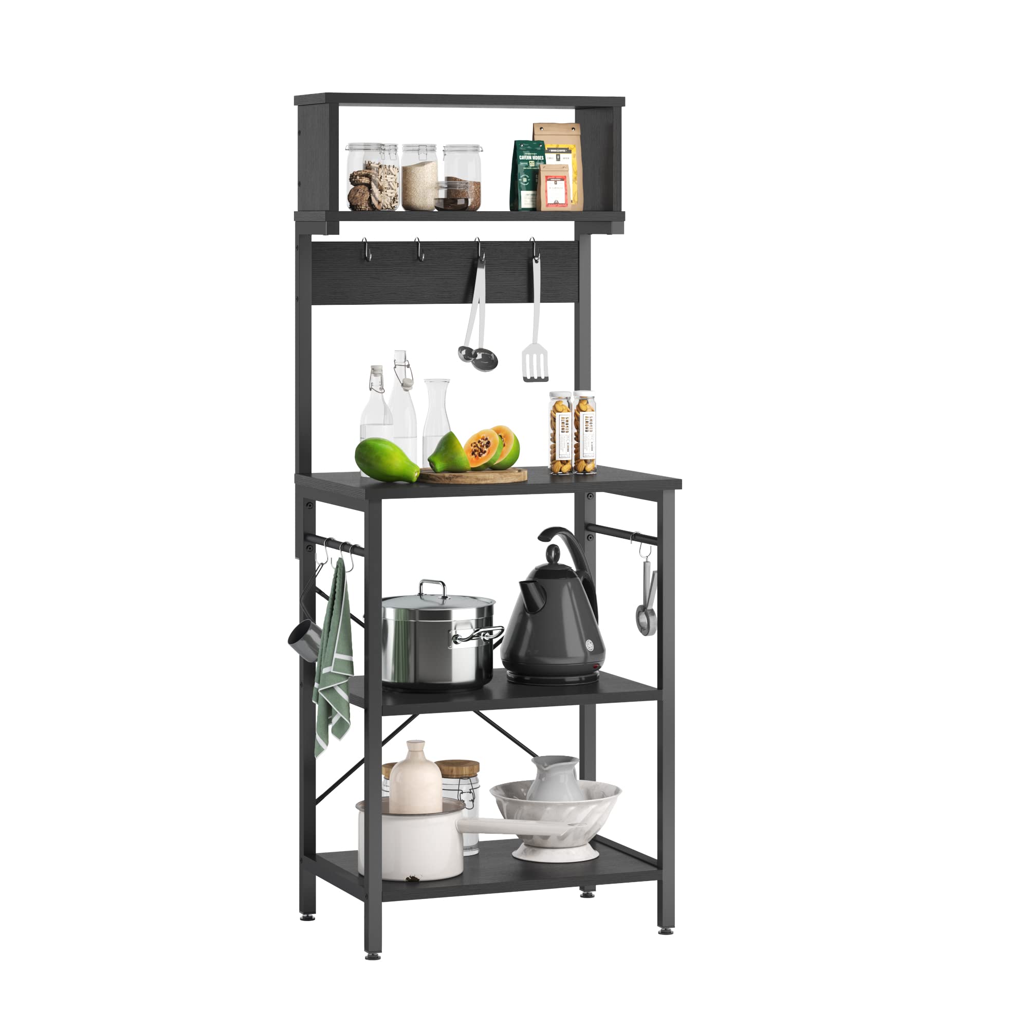Bestier Kitchen Baker's Rack with Microwave Stand & Hutch - 8 Side Hooks for Coffee Station & Storage - Perfect for Kitchen, Dining Room & Living Room Organization - Ideal for Small Spaces, Apartment Living & Home Decor