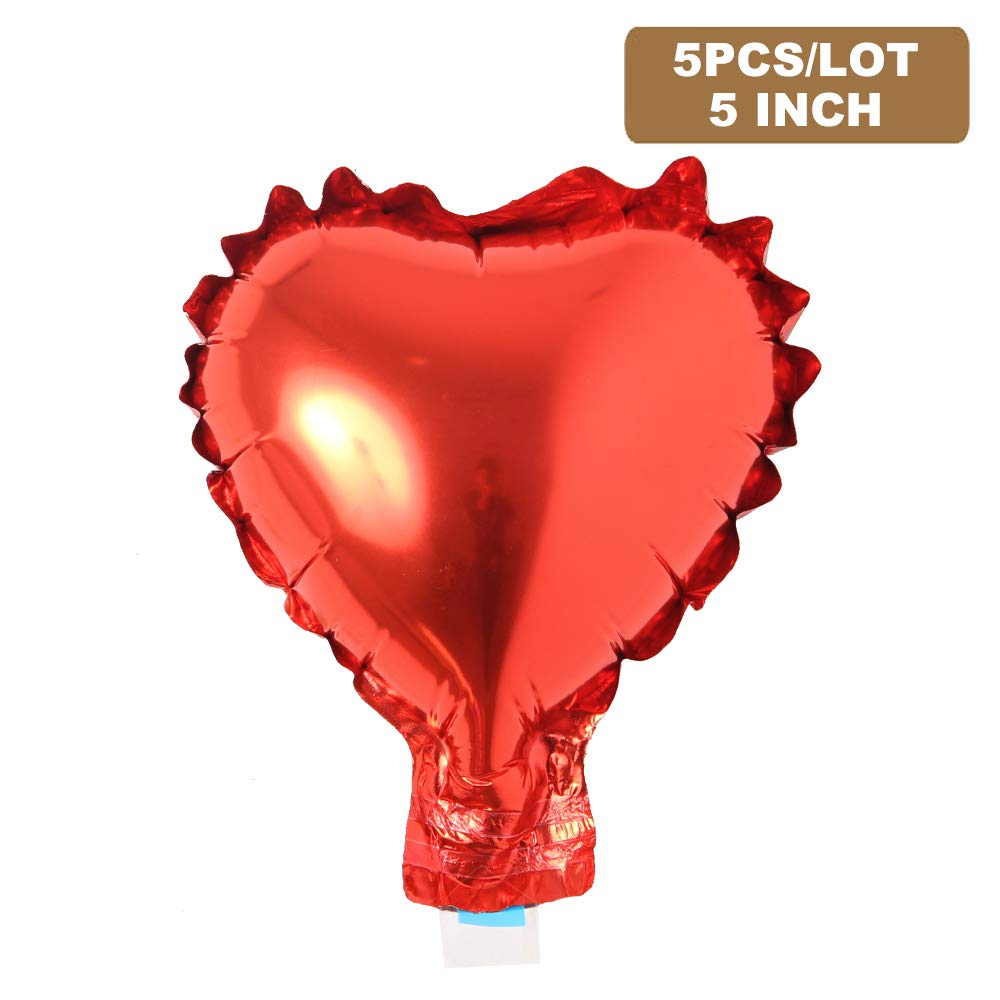 5pcs Mini 5 Inch Star & Heart Shaped Aluminum Foil Balloons for Wedding, Birthday, Baby Shower Party Decorations - Perfect for Cake Toppers, Flower Arrangements & Party Backdrops (Red Heart, 5 Inch)