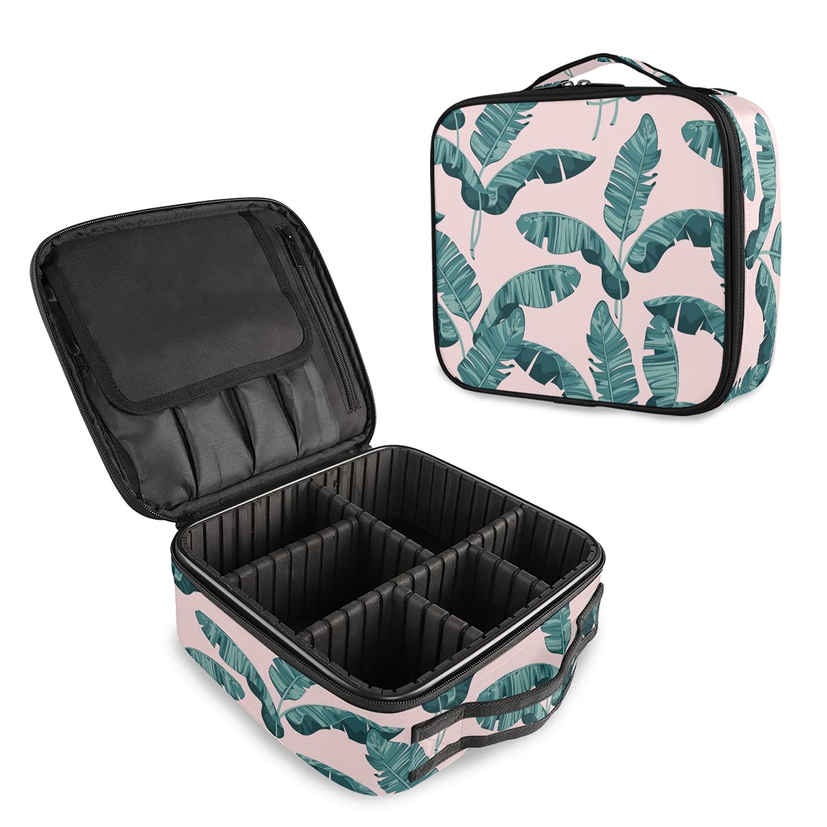 Exotic Palm Banana Leaves Travel Makeup Case - Large Cosmetic Bag Organizer for Women | Perfect for Vacation, Beach Trips & Daily Makeup Storage